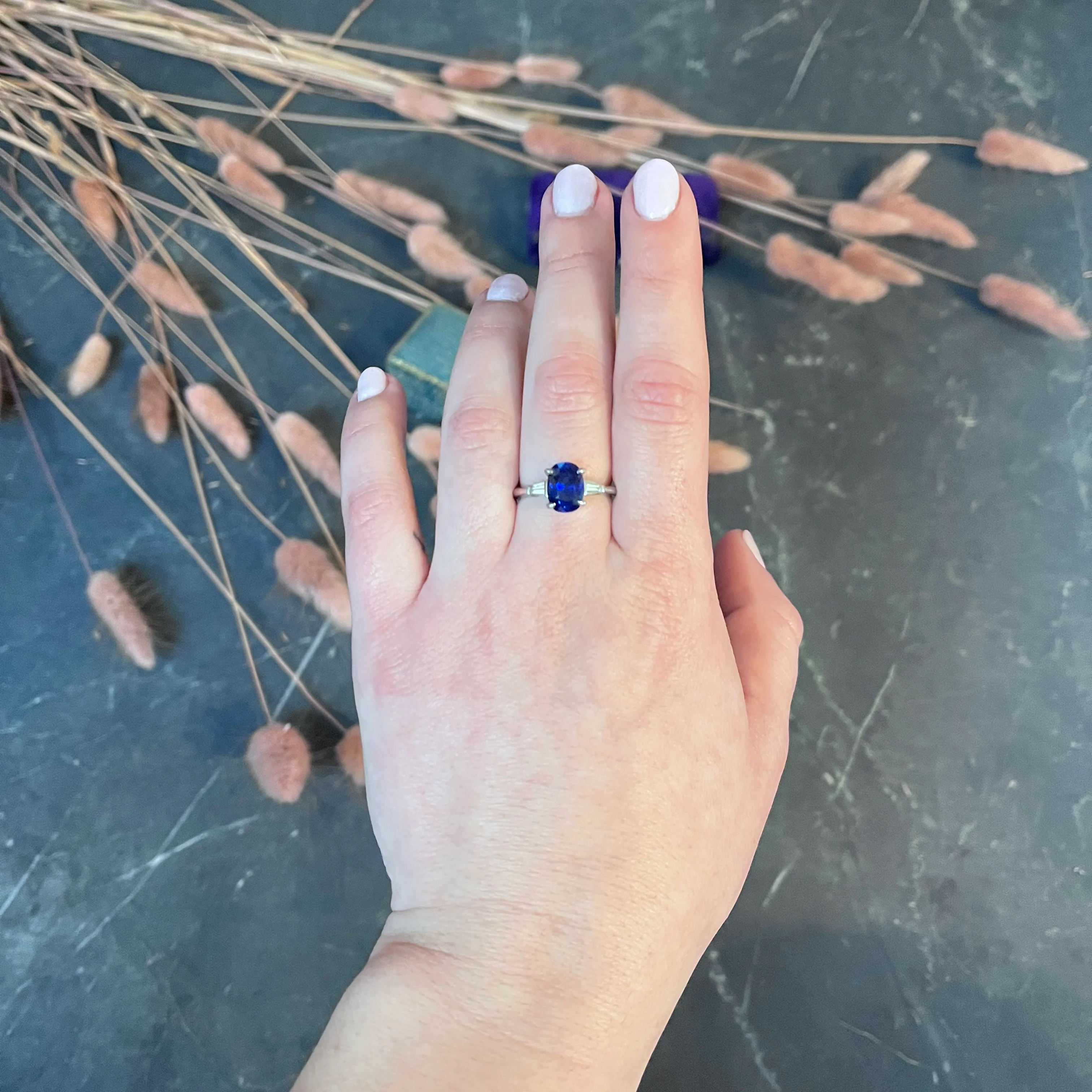 Tiffany & Co. 3.54 CTW No Heat Royal Blue Sapphire Diamond Platinum Three Stone Ring GIA - Image 13