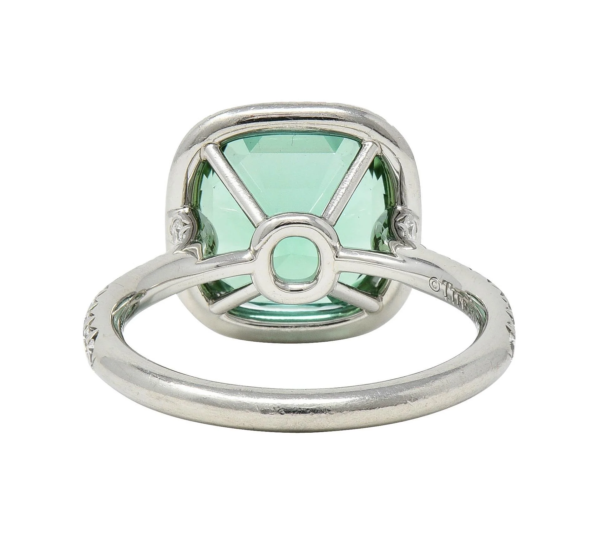 Tiffany & Co. 4.38 CTW Green Tourmaline Diamond Platinum Soleste Halo Ring - Image 5