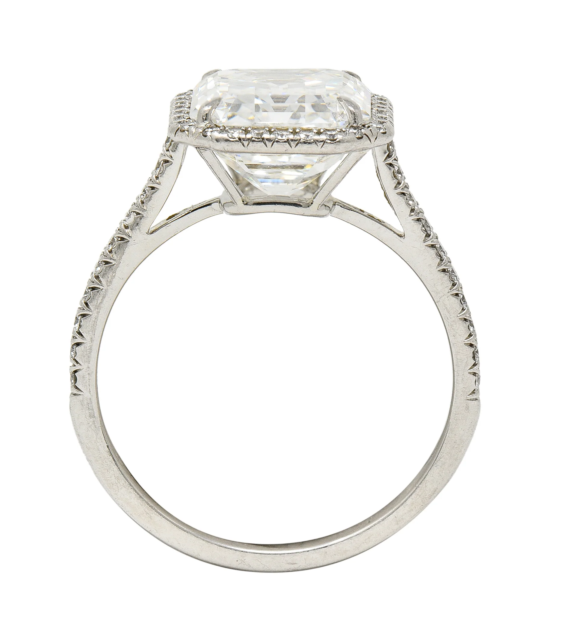 Tiffany & Co. 5.35 CTW Emerald Cut Diamond Platinum Soleste Halo Engagement Ring - Image 12