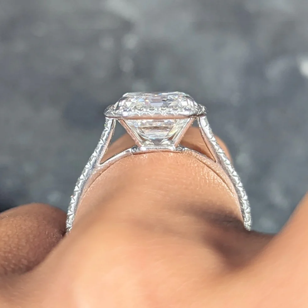 Tiffany & Co. 5.35 CTW Emerald Cut Diamond Platinum Soleste Halo Engagement Ring - Image 15