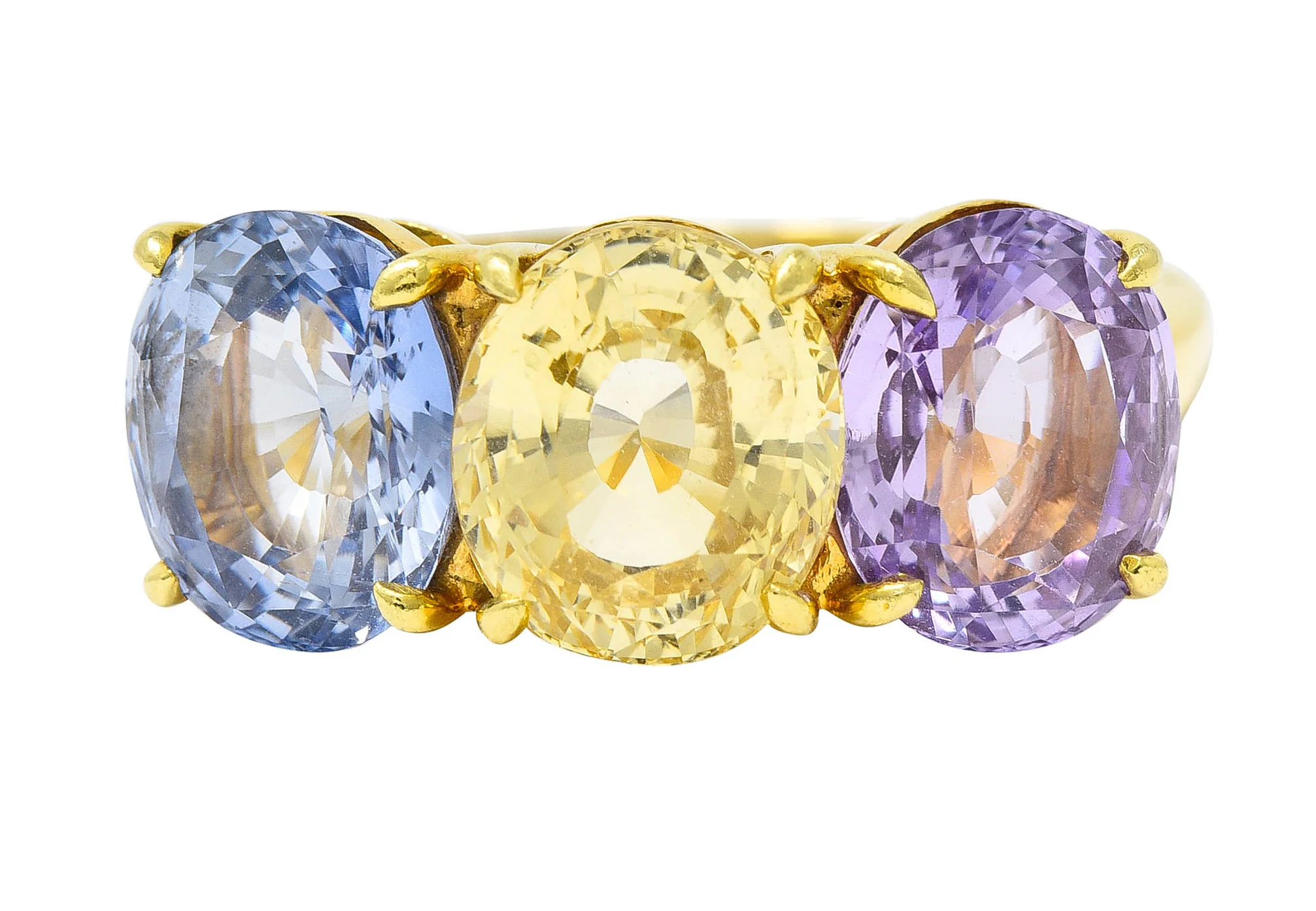 Tiffany & Co. 8.79 CTW Pastel Colored Sapphire 18 Karat Gold Three Stone Ring