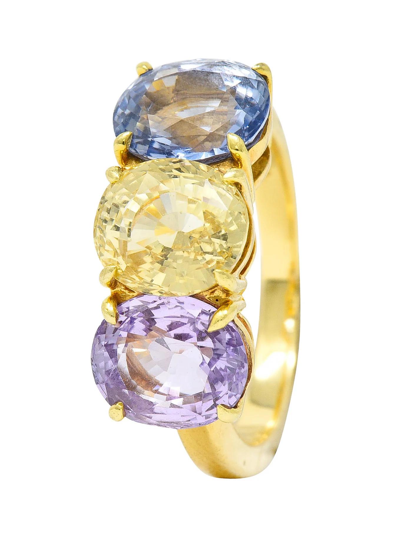 Tiffany & Co. 8.79 CTW Pastel Colored Sapphire 18 Karat Gold Three Stone Ring - Image 10