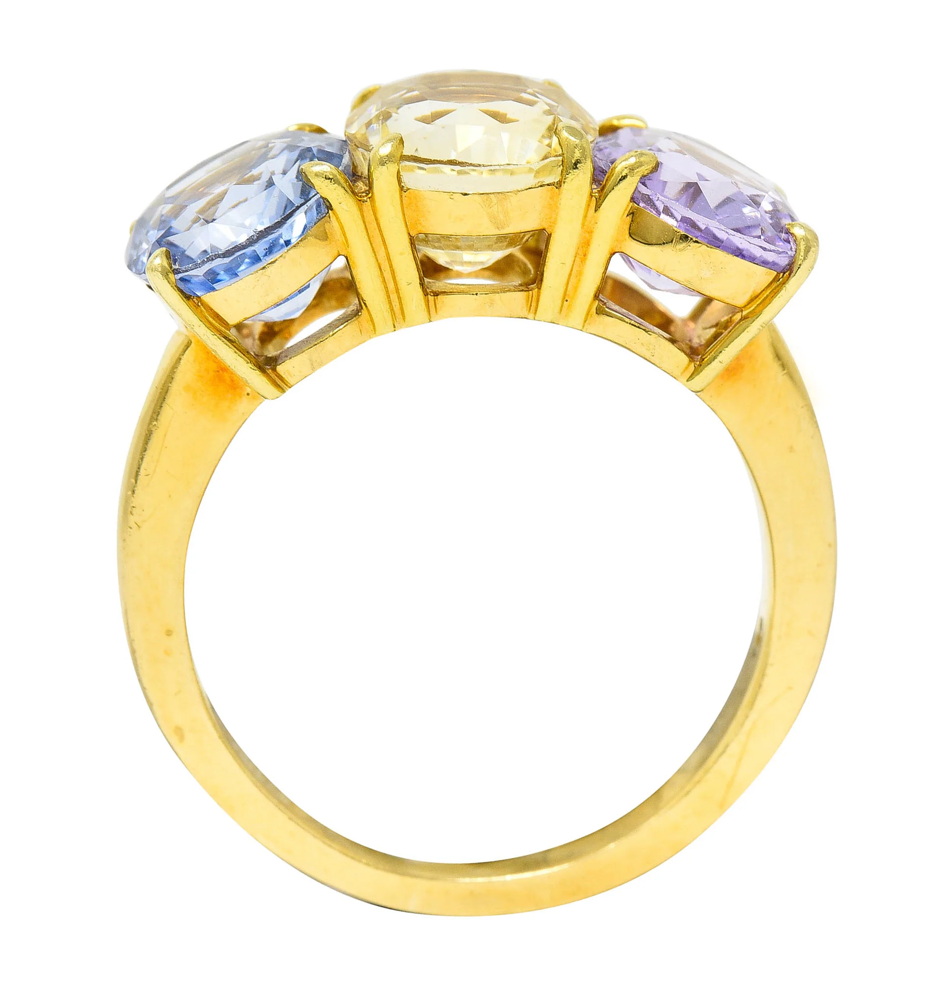 Tiffany & Co. 8.79 CTW Pastel Colored Sapphire 18 Karat Gold Three Stone Ring - Image 11