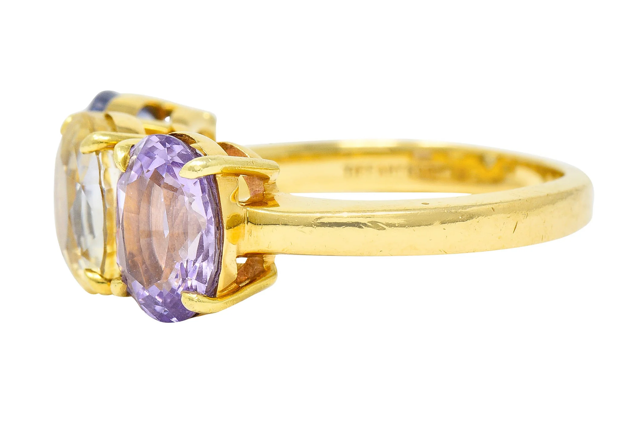 Tiffany & Co. 8.79 CTW Pastel Colored Sapphire 18 Karat Gold Three Stone Ring - Image 5