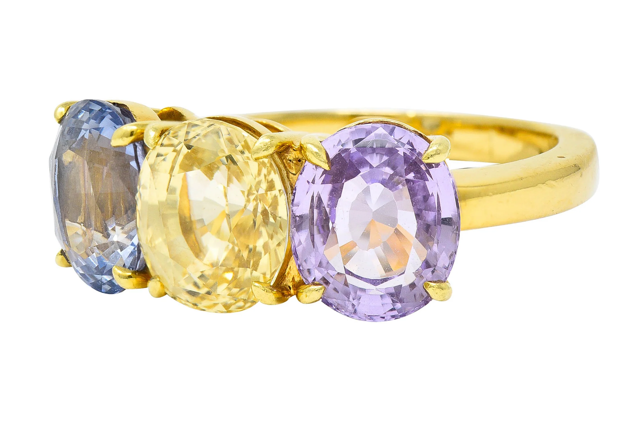 Tiffany & Co. 8.79 CTW Pastel Colored Sapphire 18 Karat Gold Three Stone Ring - Image 6