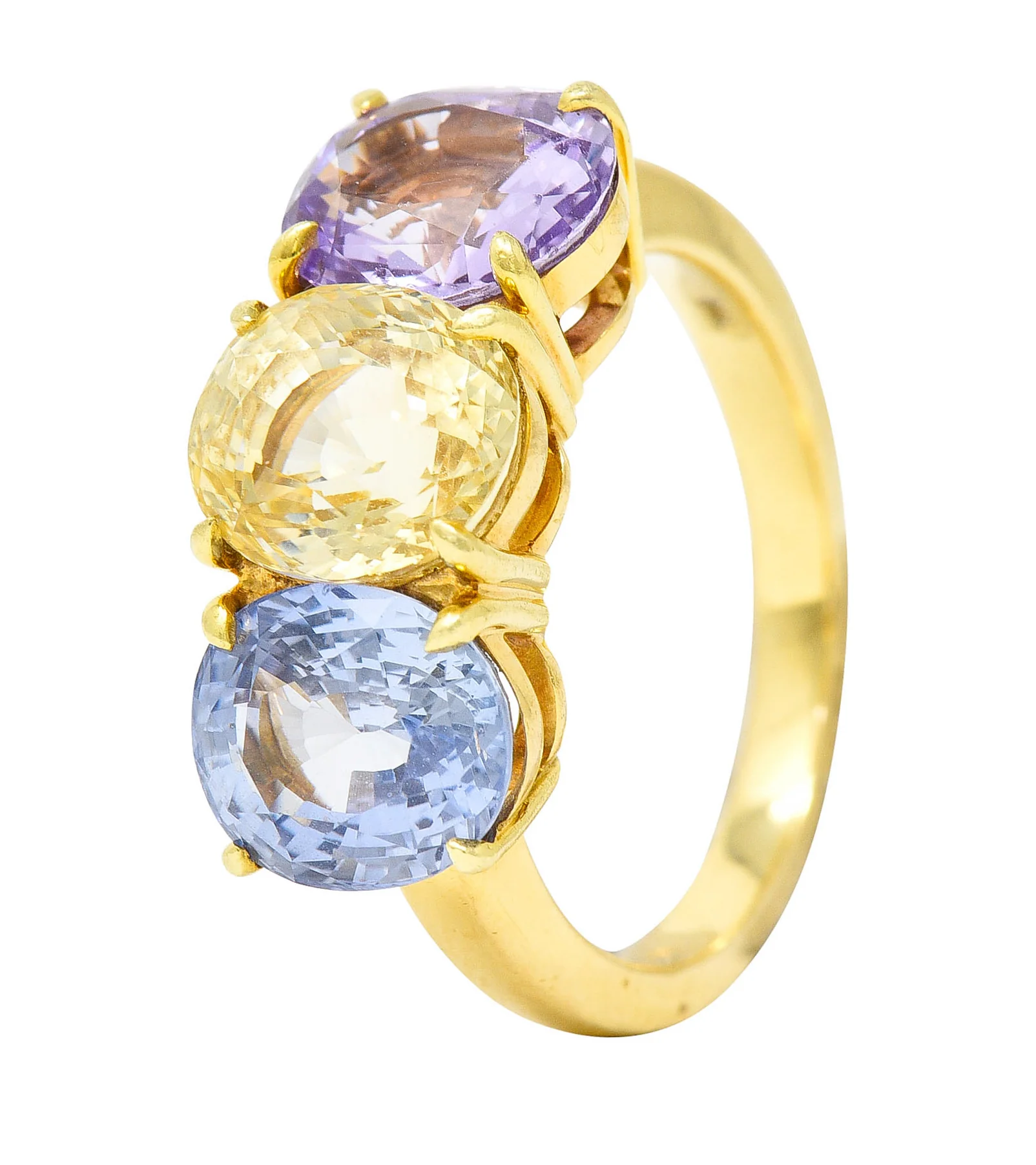 Tiffany & Co. 8.79 CTW Pastel Colored Sapphire 18 Karat Gold Three Stone Ring - Image 8