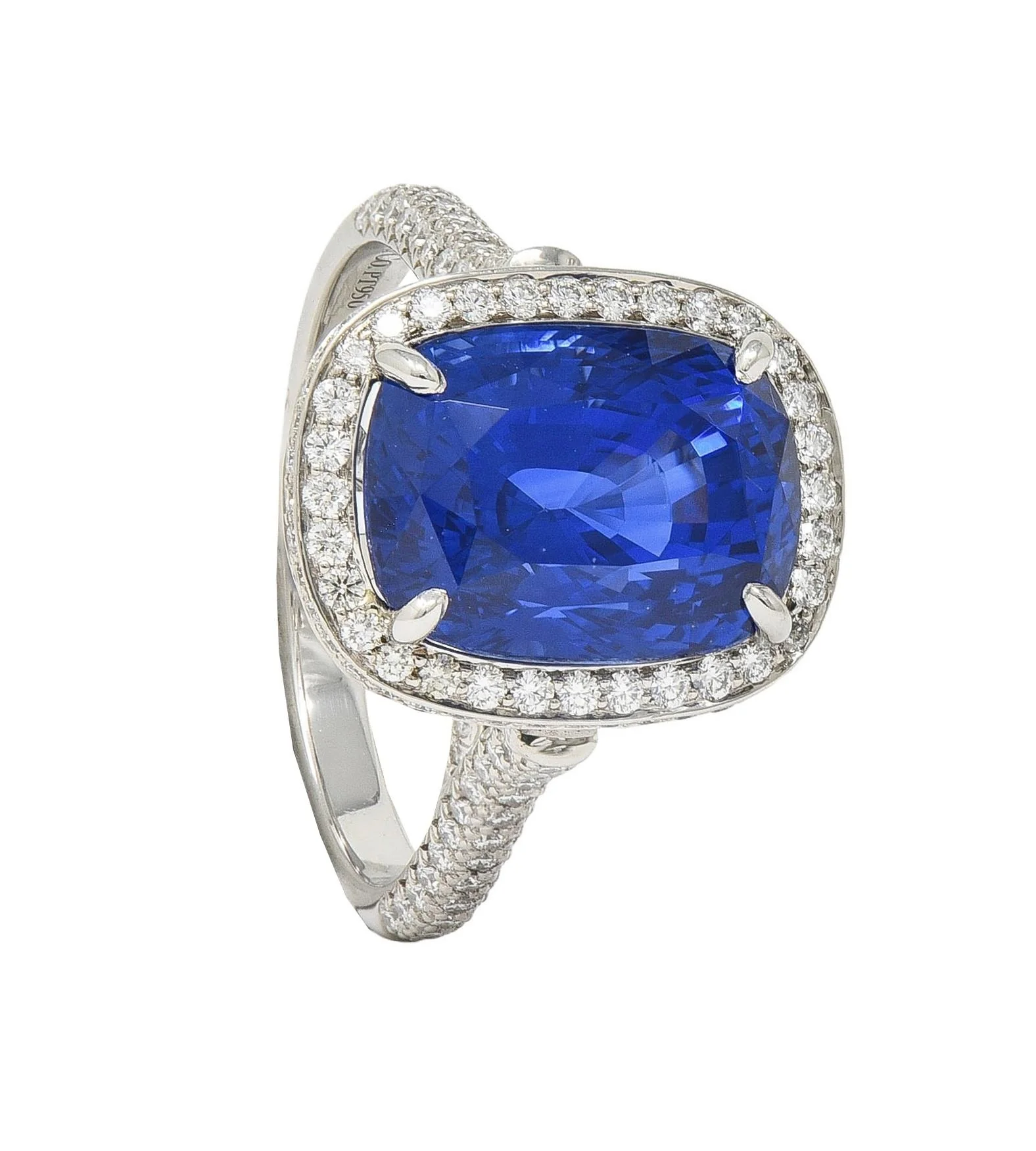 Tiffany & Co. 9.08 CTW Cushion Cut Blue Sapphire Diamond Platinum Halo Ring AGL - Image 14
