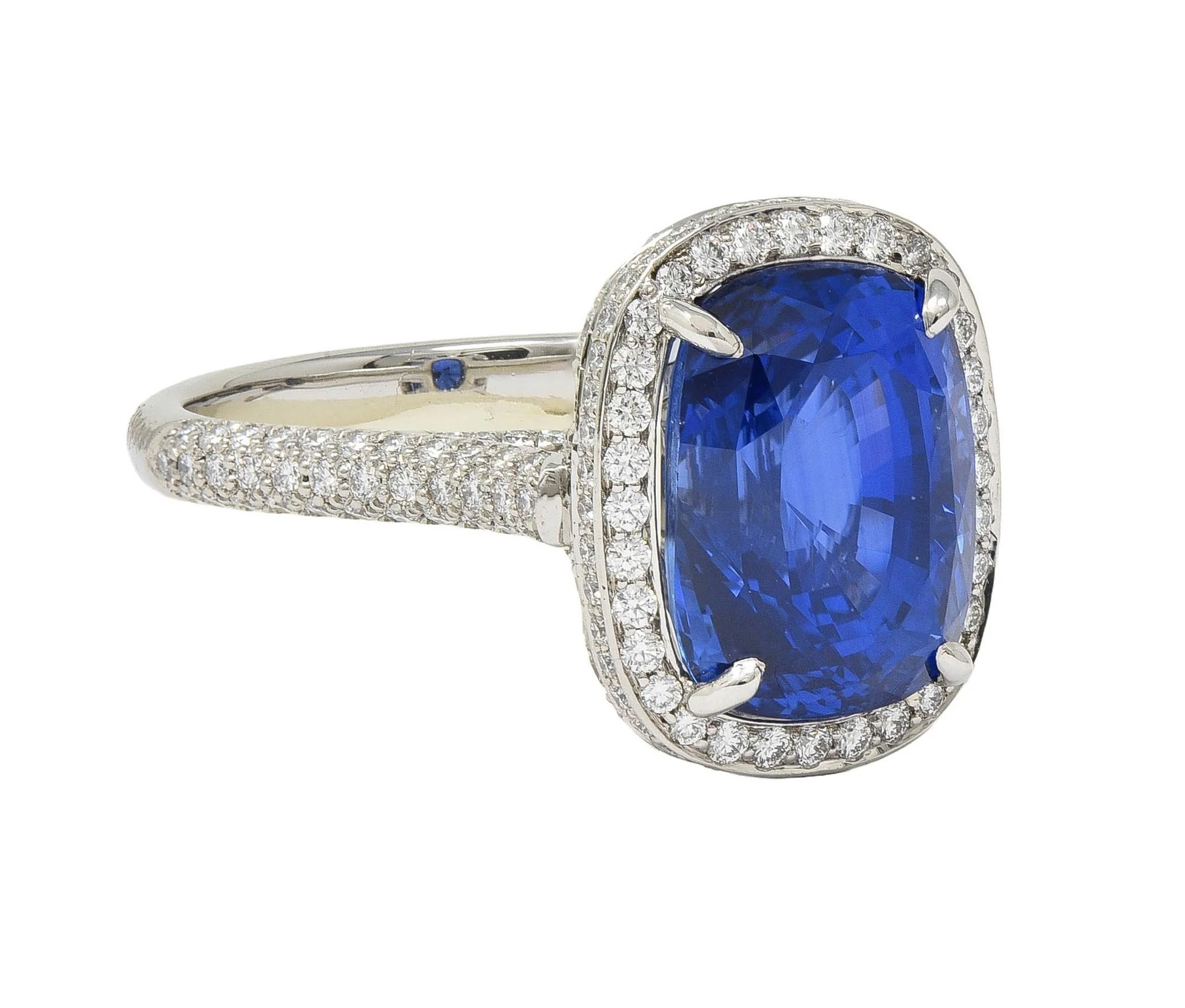 Tiffany & Co. 9.08 CTW Cushion Cut Blue Sapphire Diamond Platinum Halo Ring AGL - Image 3