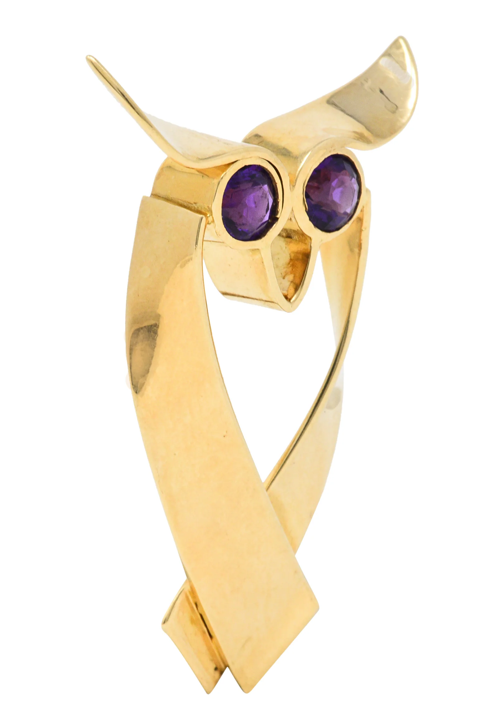 Tiffany & Co. Amethyst 14 Karat Gold Owl Brooch - Image 2