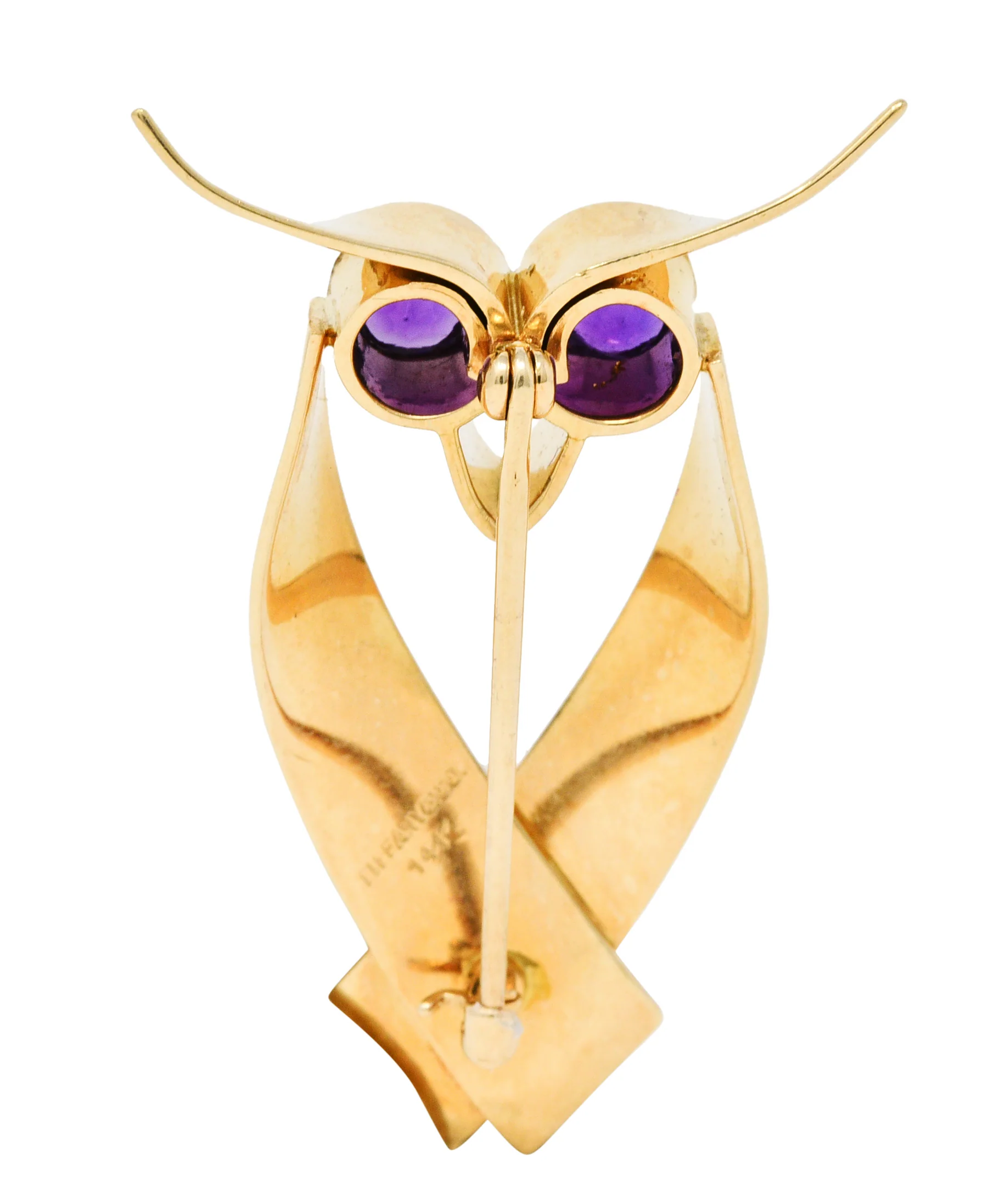 Tiffany & Co. Amethyst 14 Karat Gold Owl Brooch - Image 3