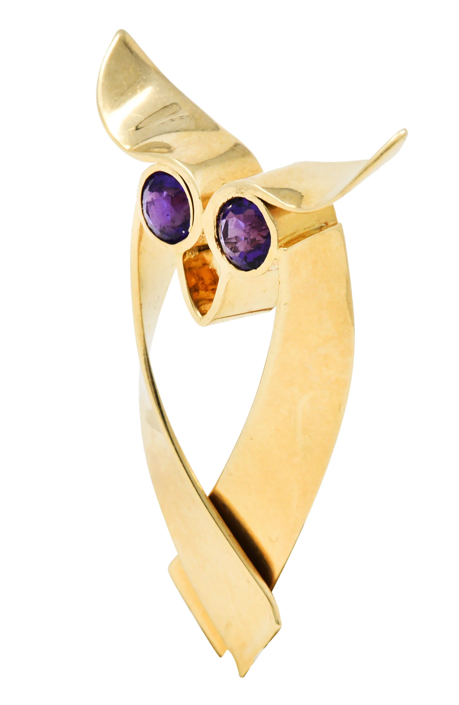 Tiffany & Co. Amethyst 14 Karat Gold Owl Brooch - Image 4