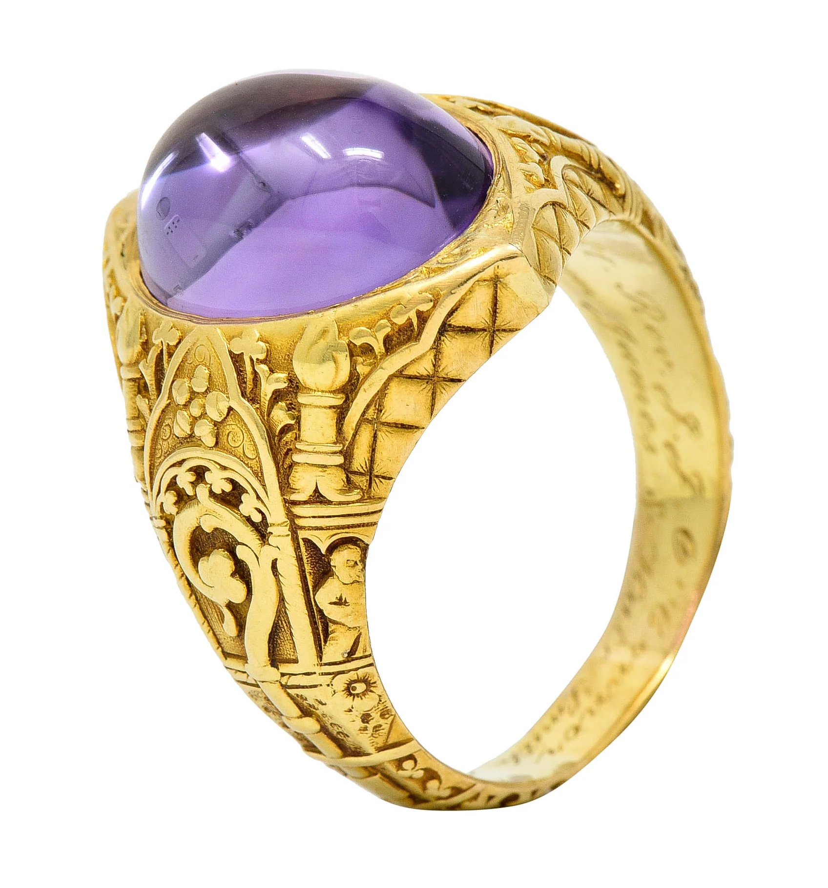 Tiffany & Co. Amethyst Cabochon 18 Karat Gold Bishop Ecclesiastical Men’s Antique Ring - Image 12