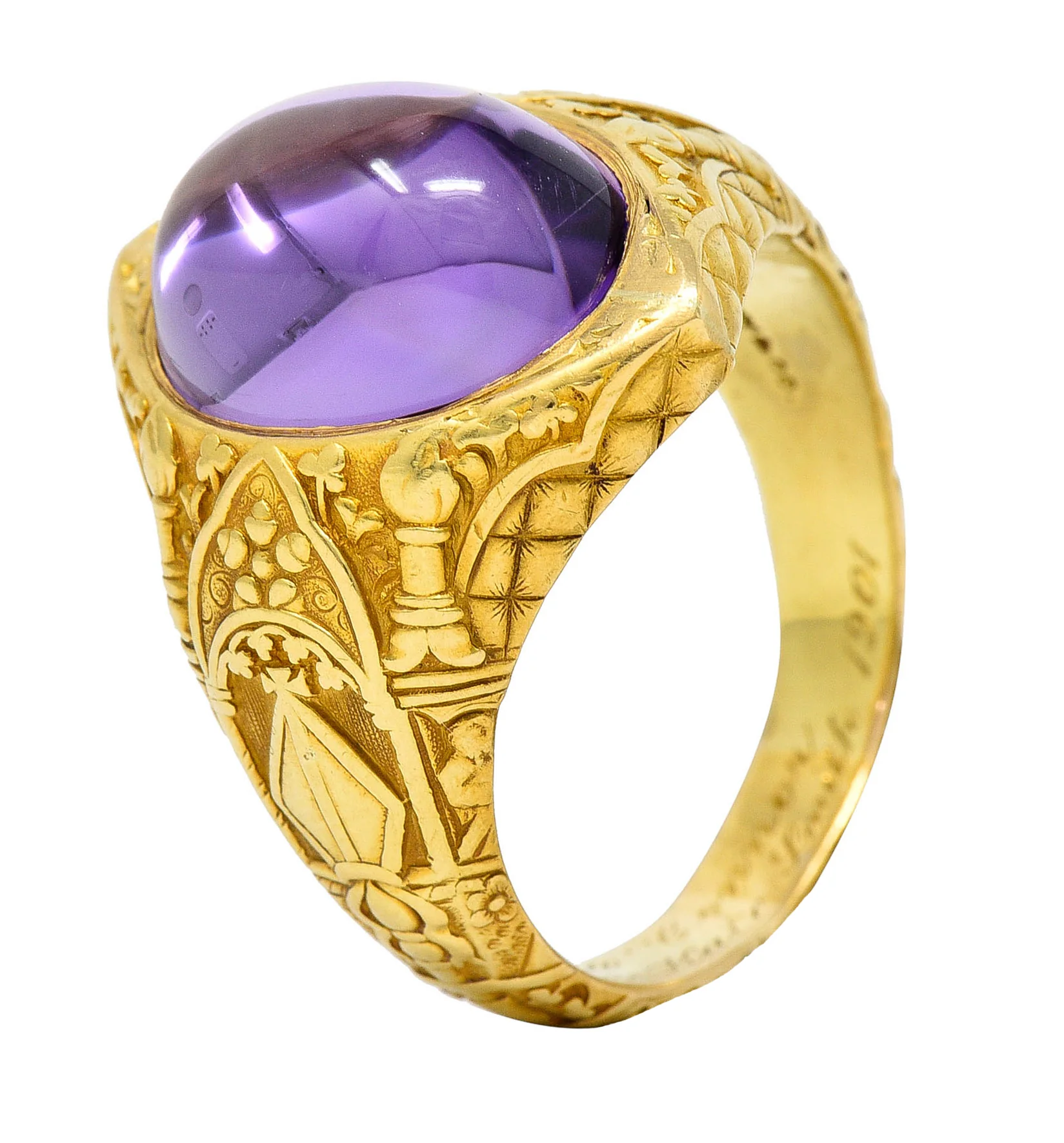 Tiffany & Co. Amethyst Cabochon 18 Karat Gold Bishop Ecclesiastical Men’s Antique Ring - Image 13