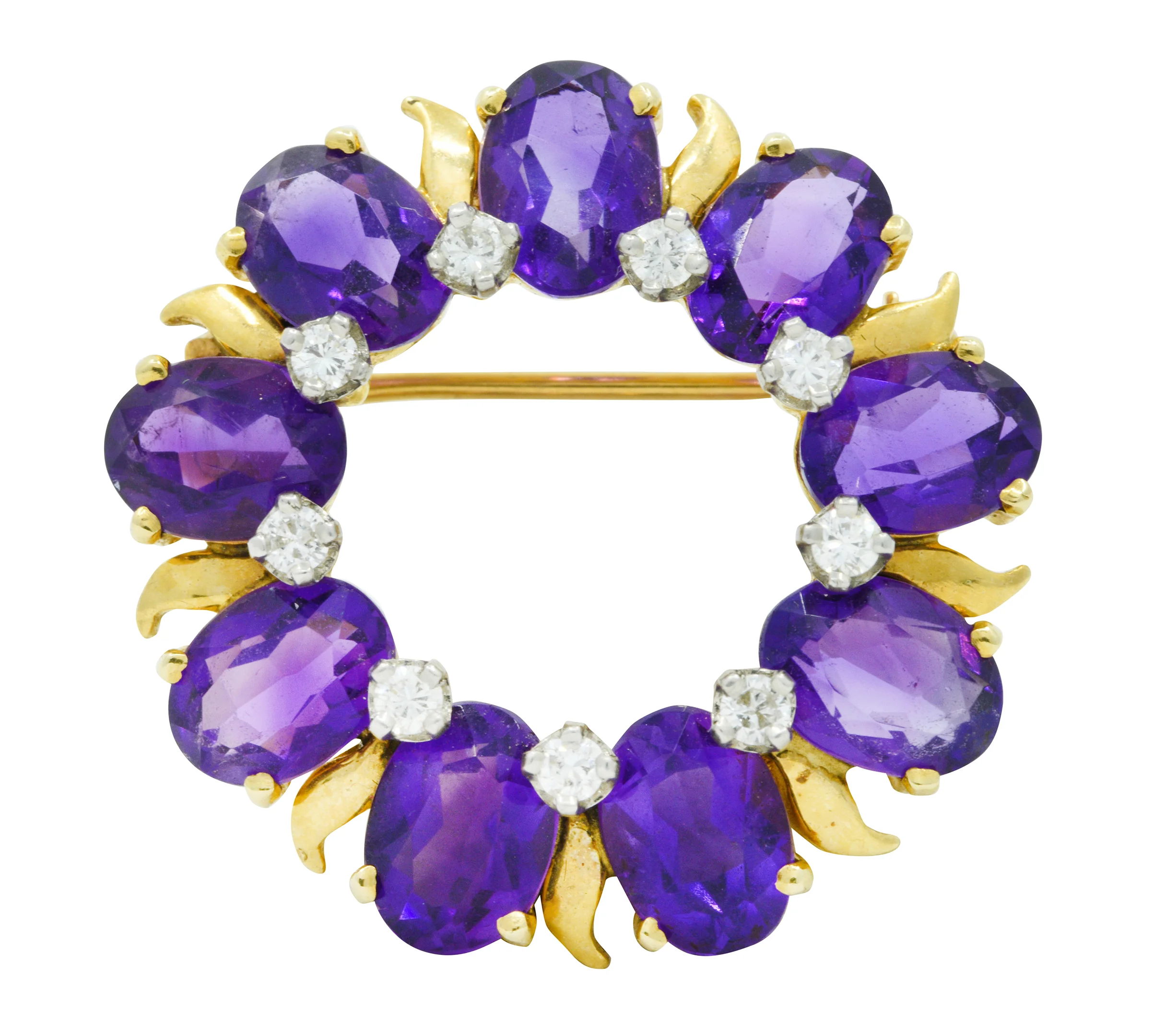 Tiffany & Co. Amethyst Diamond 14 Karat Gold Wreath Brooch