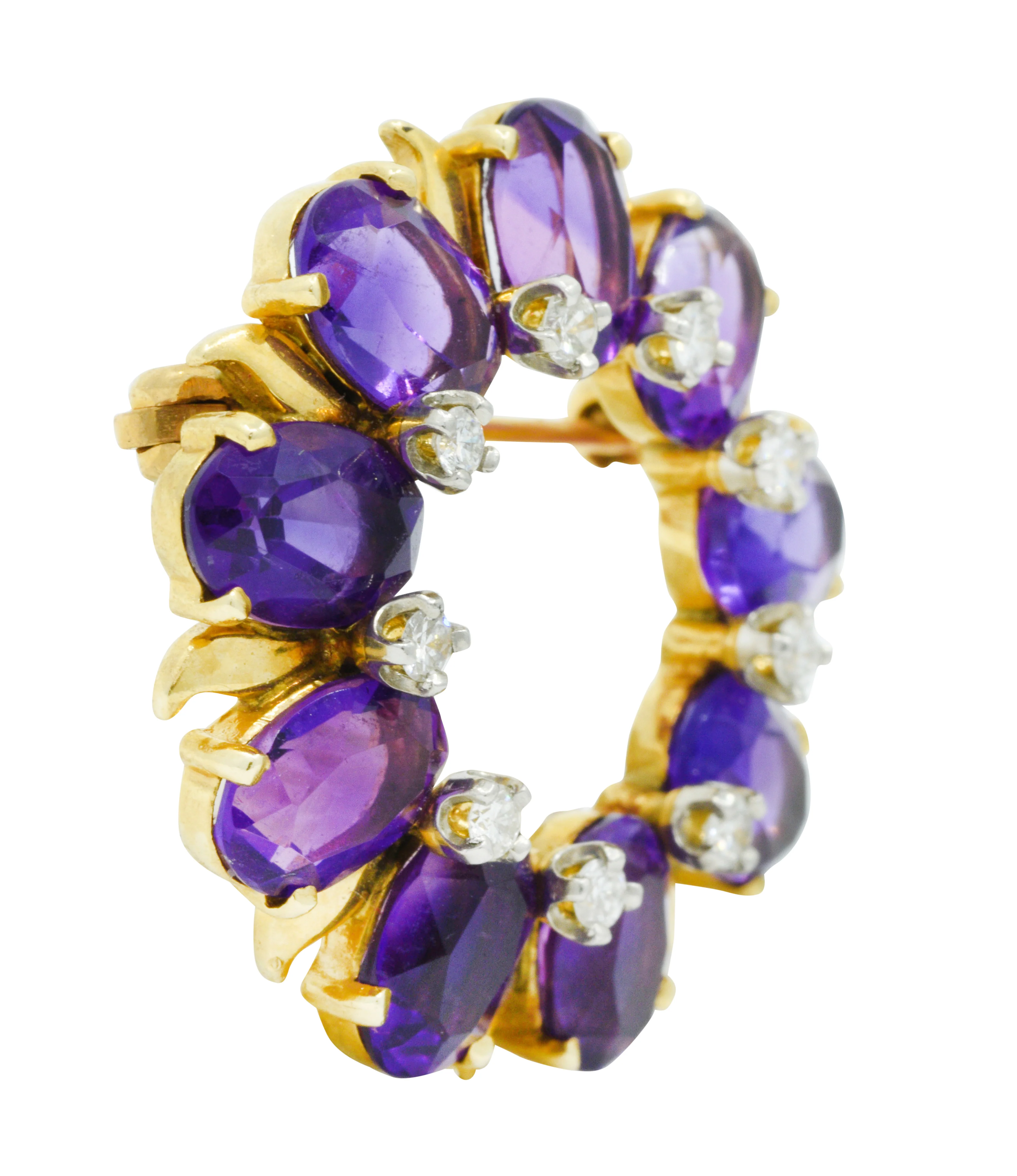 Tiffany & Co. Amethyst Diamond 14 Karat Gold Wreath Brooch - Image 3
