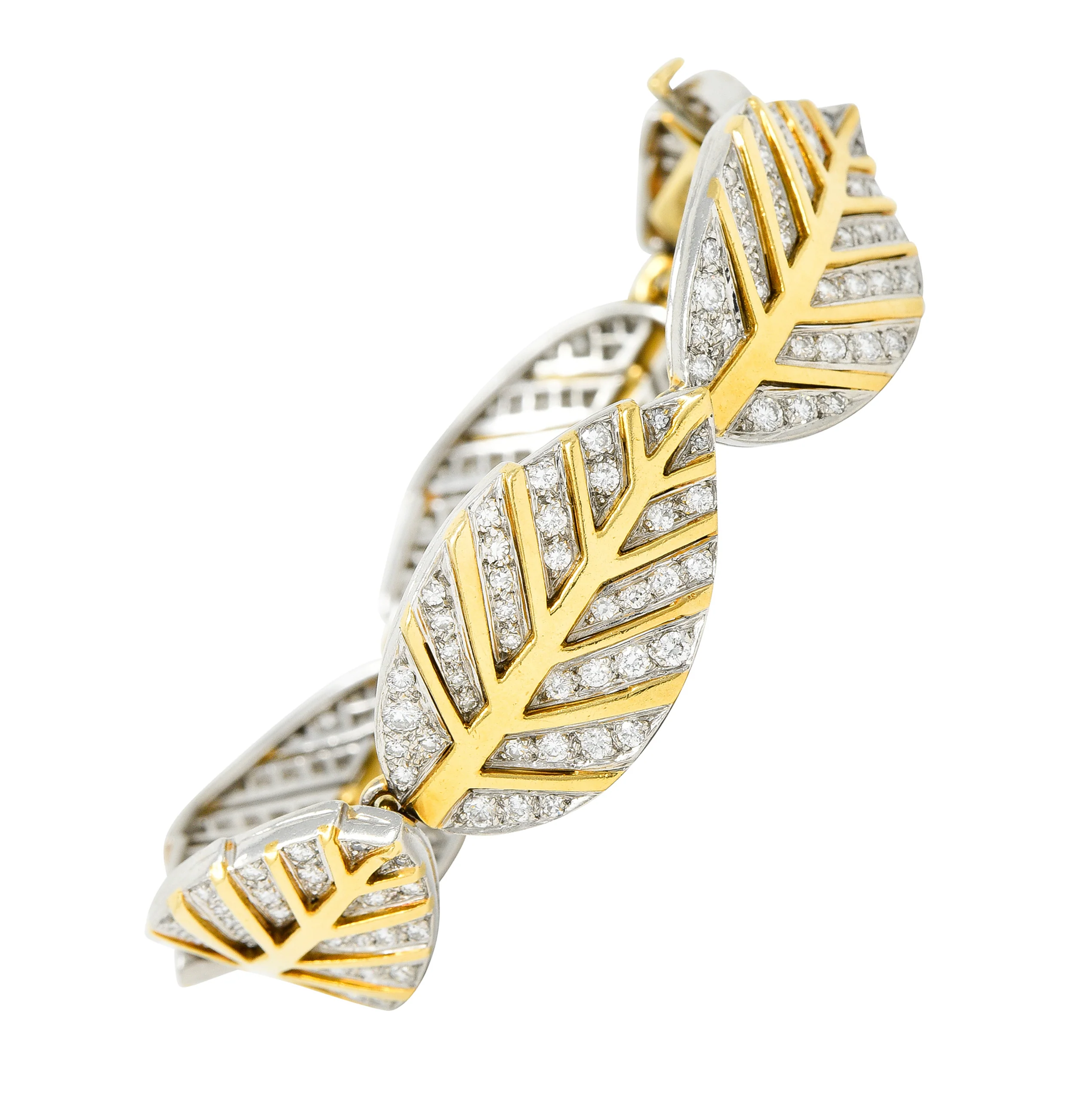Tiffany & Co. Angela Cummings Diamond 18 Karat Gold Platinum Leaf Link Bracelet