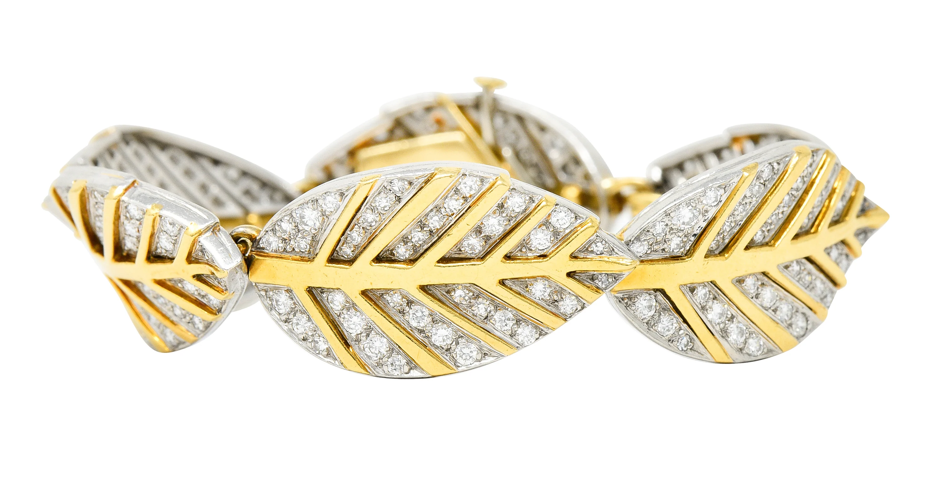 Tiffany & Co. Angela Cummings Diamond 18 Karat Gold Platinum Leaf Link Bracelet - Image 2