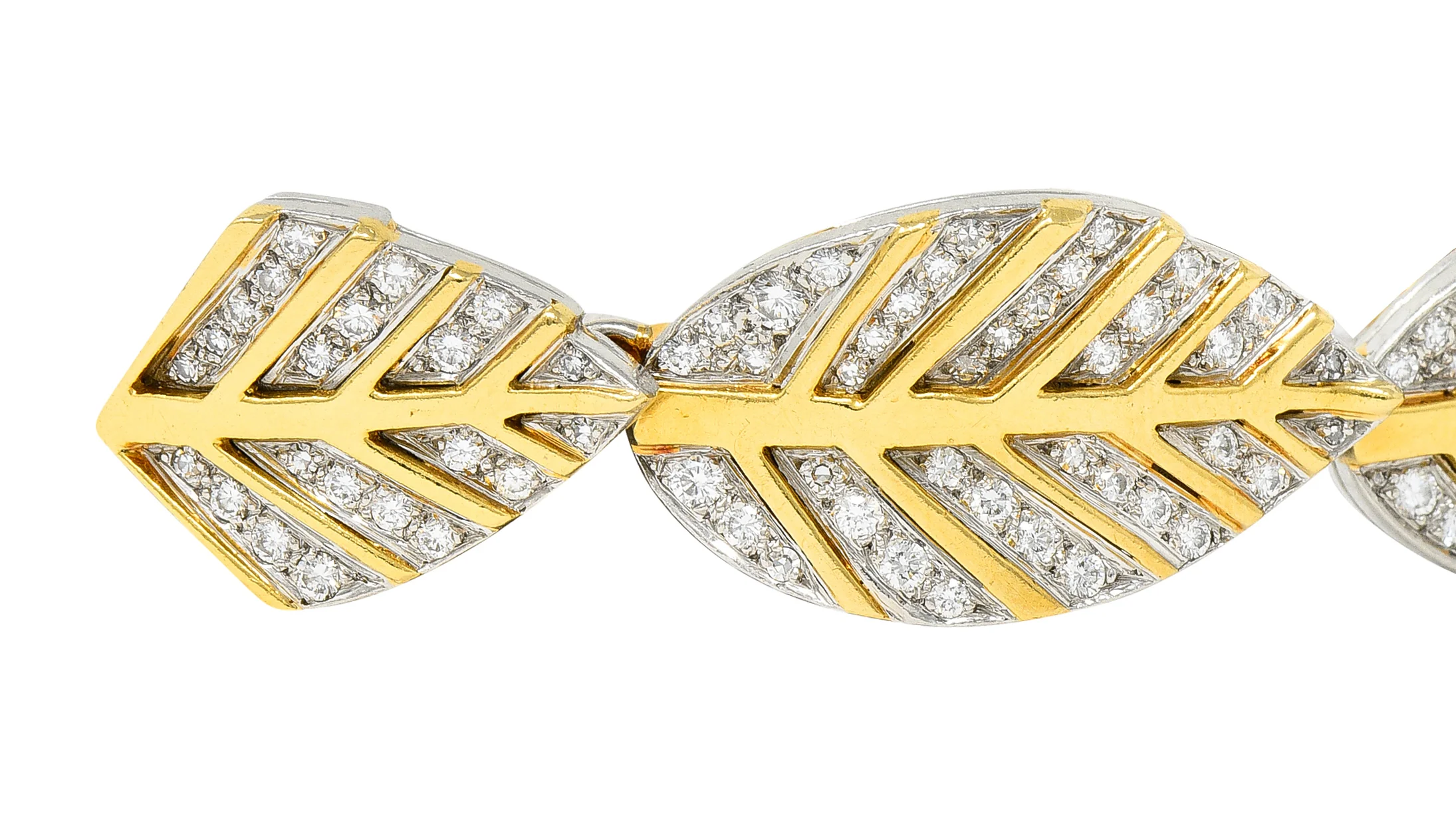 Tiffany & Co. Angela Cummings Diamond 18 Karat Gold Platinum Leaf Link Bracelet - Image 3