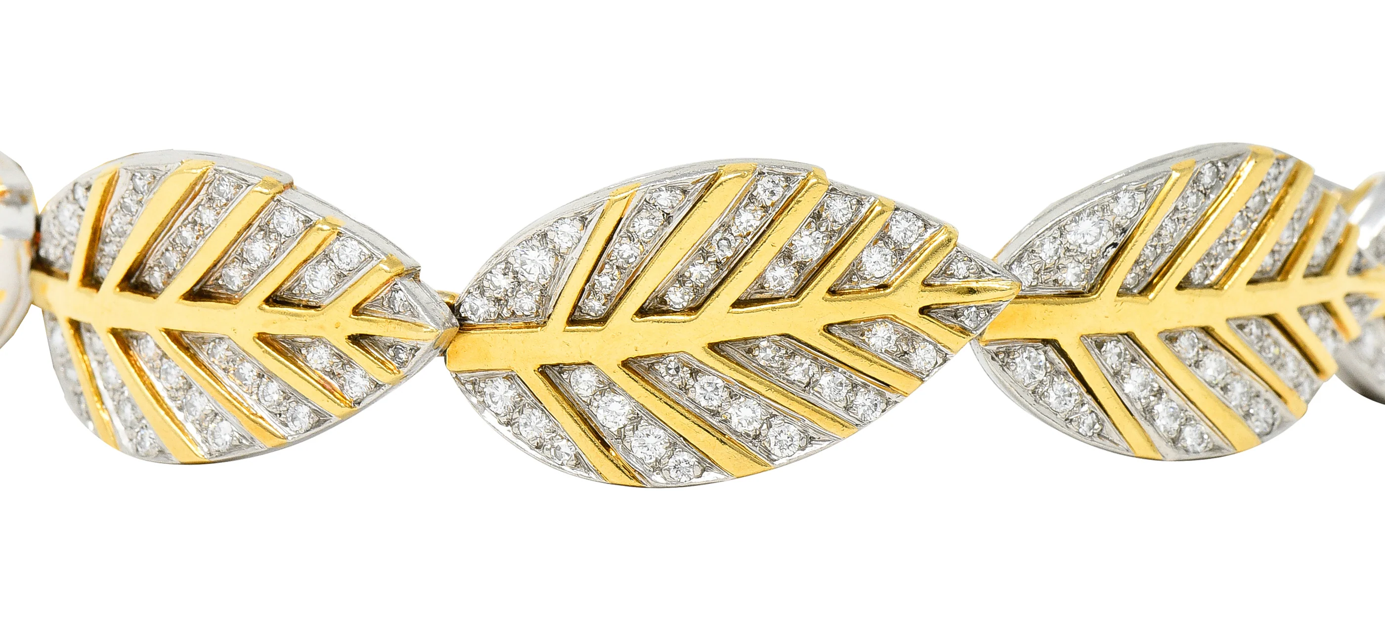 Tiffany & Co. Angela Cummings Diamond 18 Karat Gold Platinum Leaf Link Bracelet - Image 4
