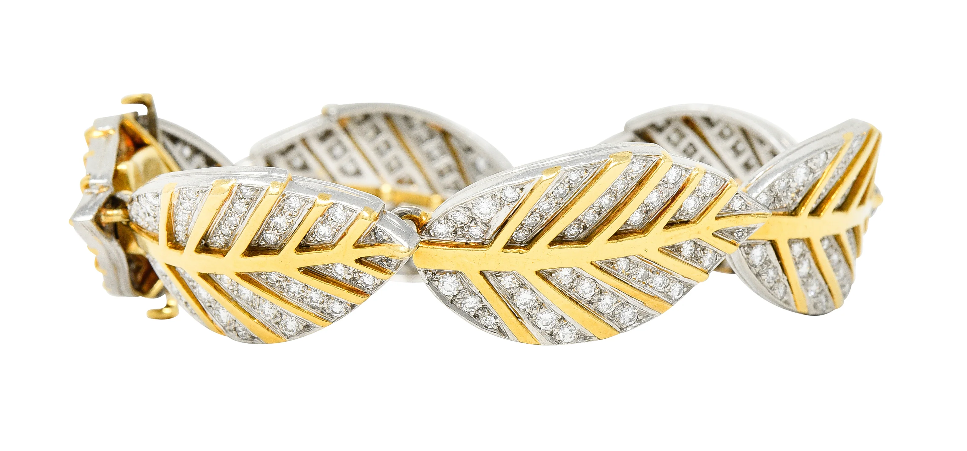 Tiffany & Co. Angela Cummings Diamond 18 Karat Gold Platinum Leaf Link Bracelet - Image 6