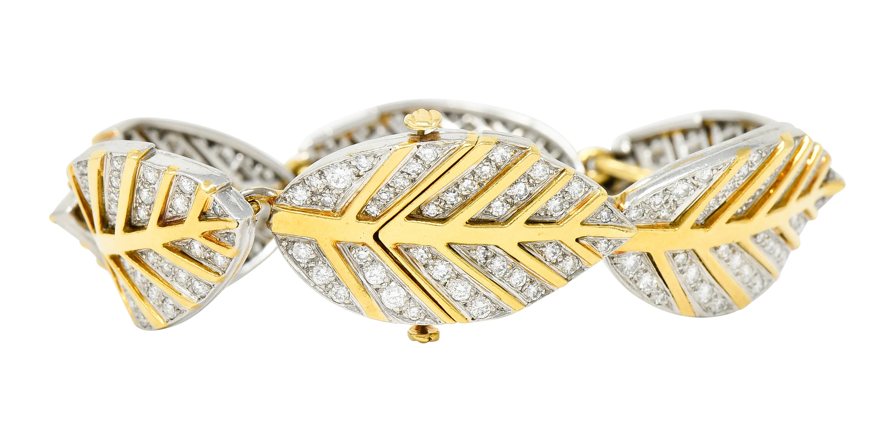 Tiffany & Co. Angela Cummings Diamond 18 Karat Gold Platinum Leaf Link Bracelet - Image 7