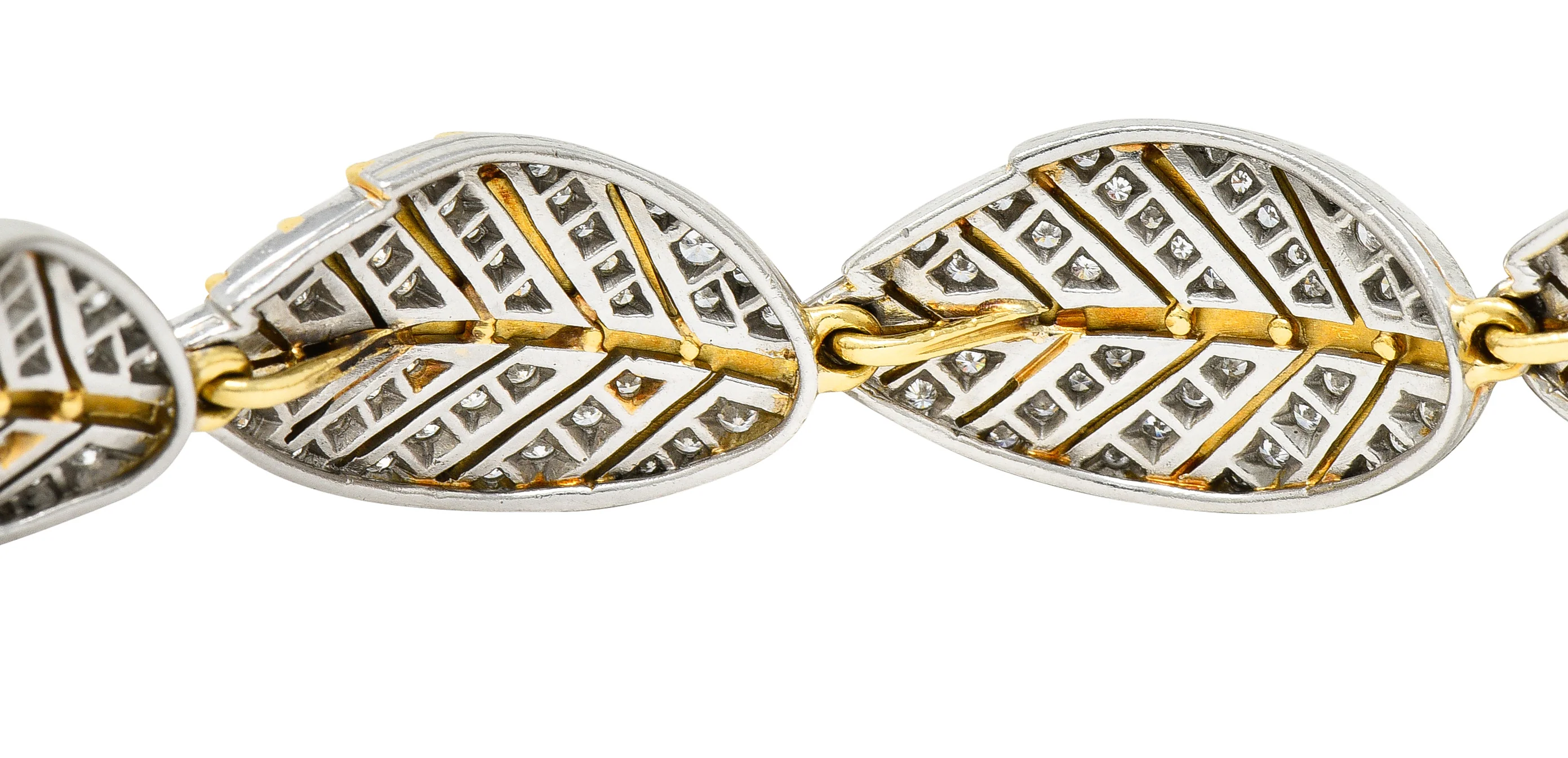 Tiffany & Co. Angela Cummings Diamond 18 Karat Gold Platinum Leaf Link Bracelet - Image 9
