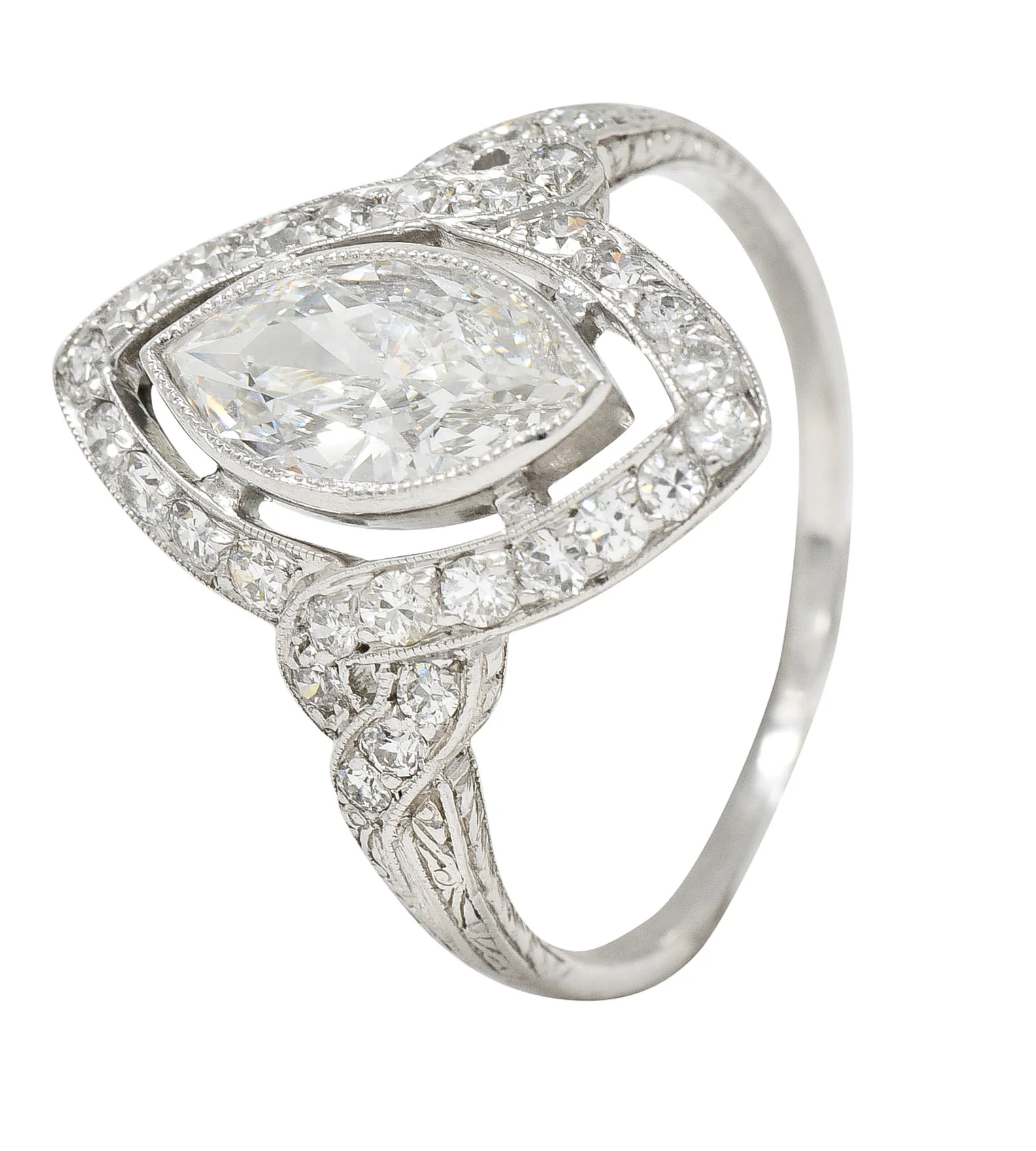 Tiffany & Co. Art Deco 1.30 CTW Marquise Cut Diamond Platinum Twisting Halo Engagement Ring GIA - Image 8