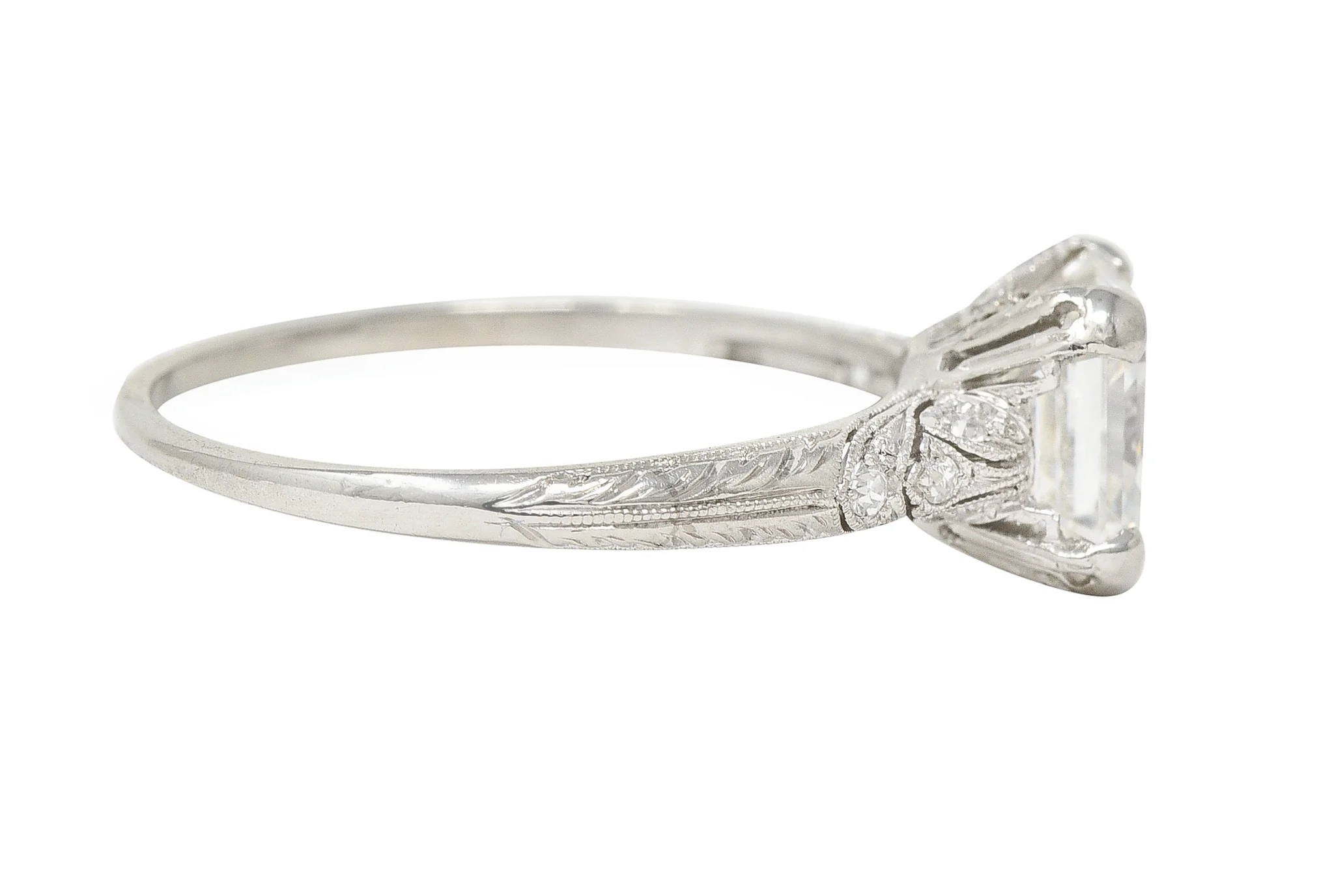Tiffany & Co. Art Deco 1.88 CTW Asscher Cut Diamond Platinum Foliate Antique Engagement Ring GIA - Image 4