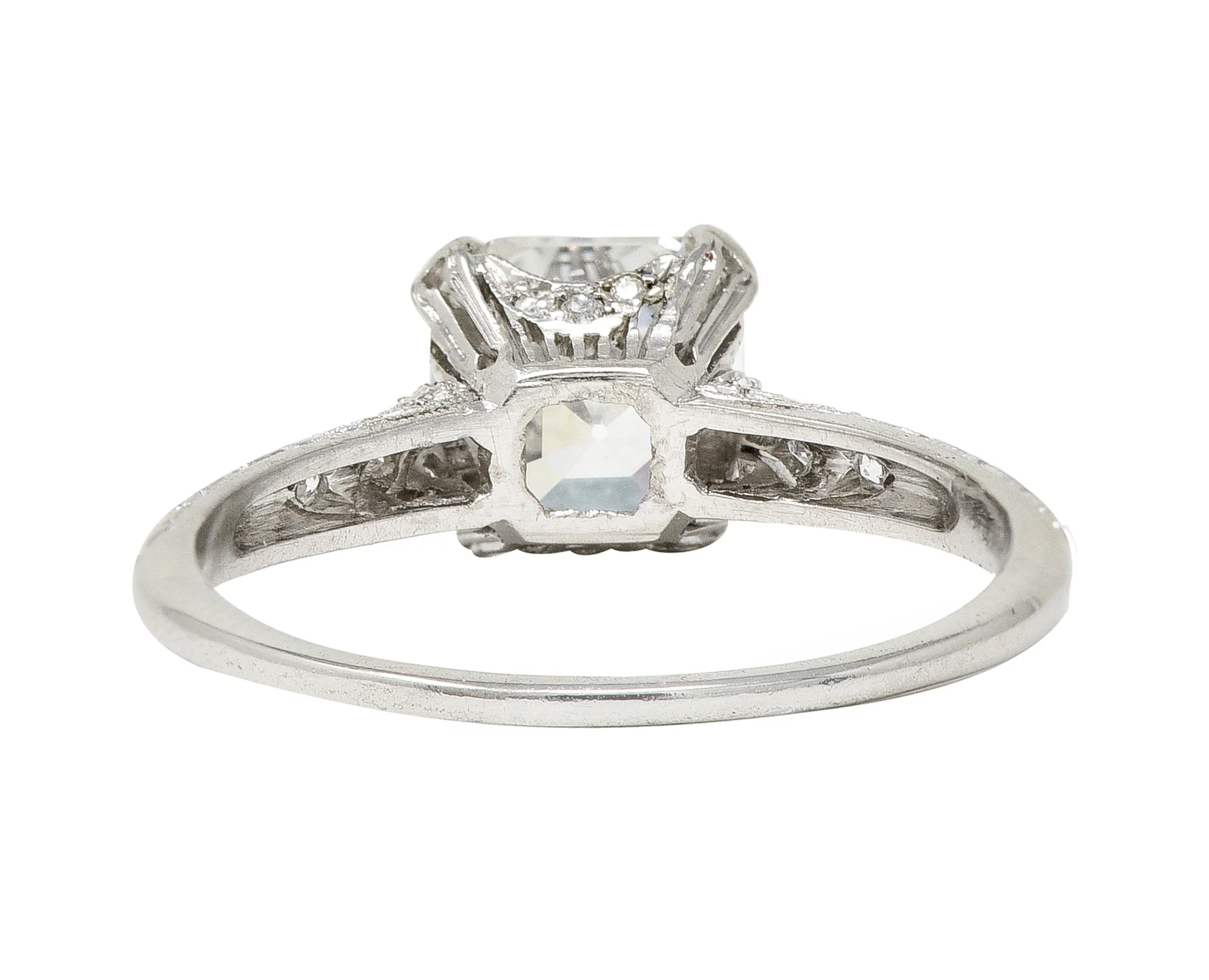 Tiffany & Co. Art Deco 1.88 CTW Asscher Cut Diamond Platinum Foliate Antique Engagement Ring GIA - Image 5