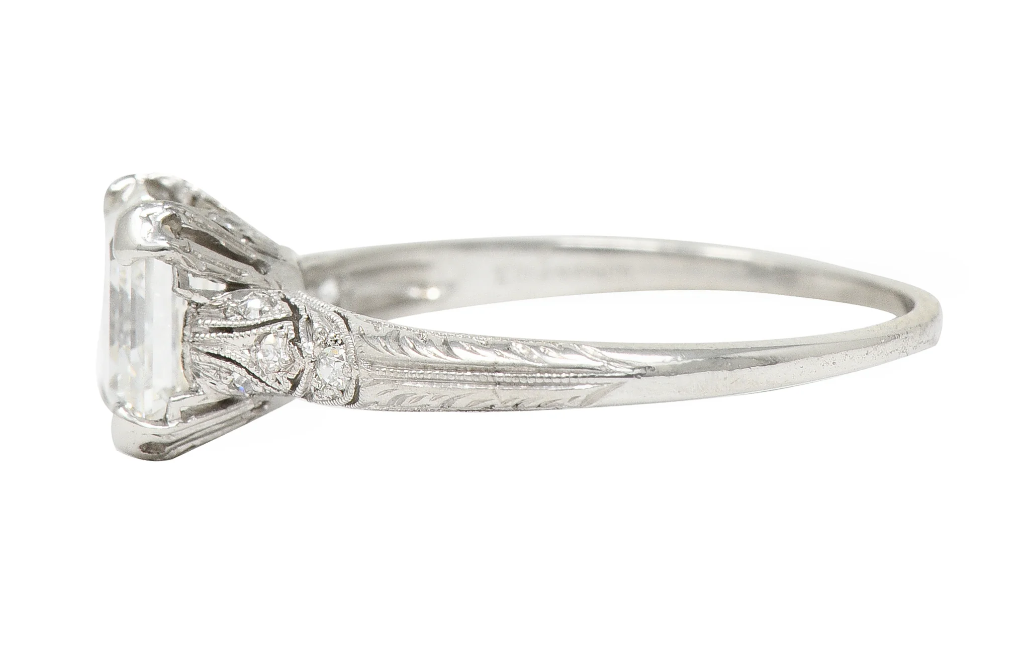 Tiffany & Co. Art Deco 1.88 CTW Asscher Cut Diamond Platinum Foliate Antique Engagement Ring GIA - Image 6