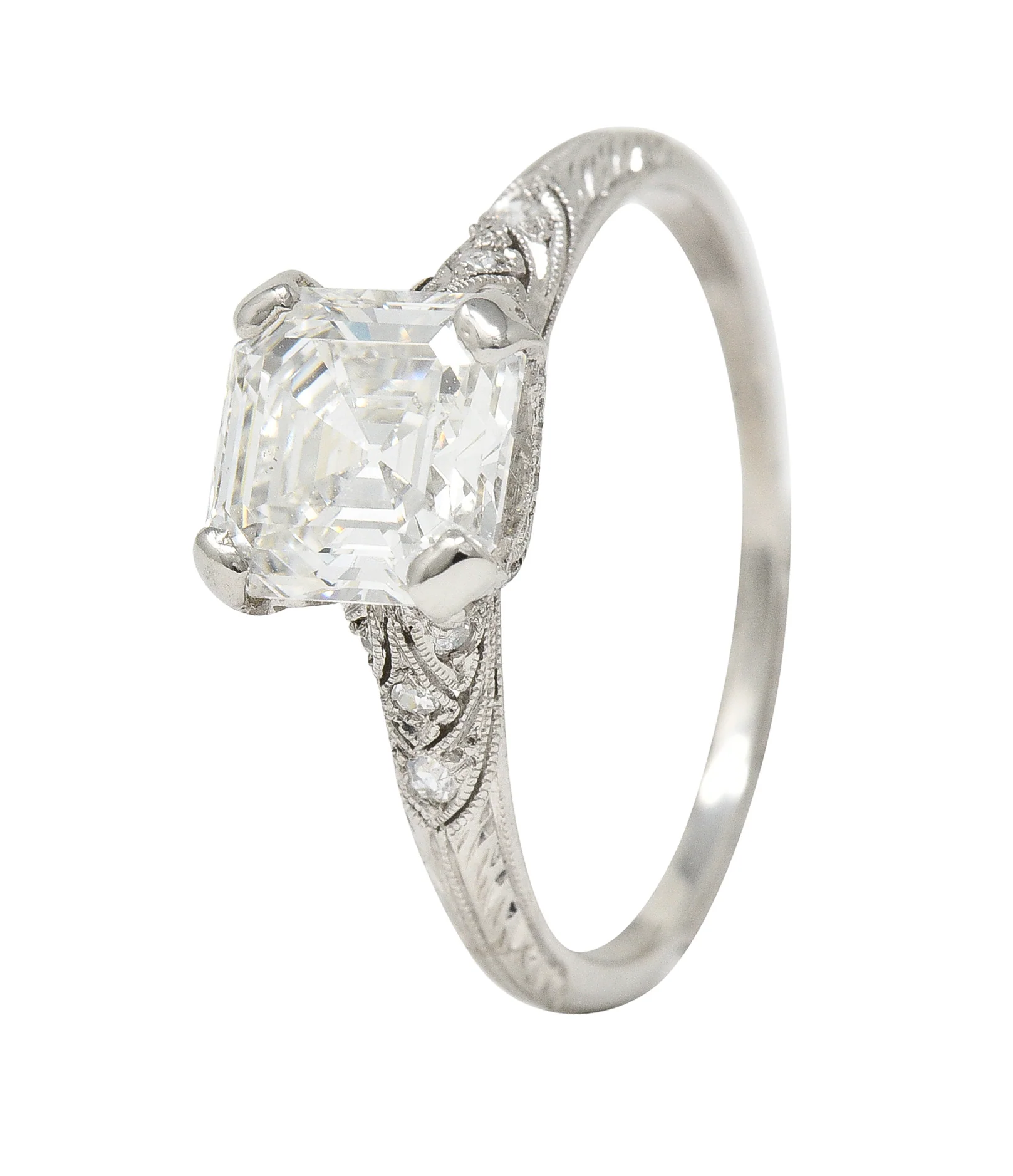 Tiffany & Co. Art Deco 1.88 CTW Asscher Cut Diamond Platinum Foliate Antique Engagement Ring GIA - Image 9