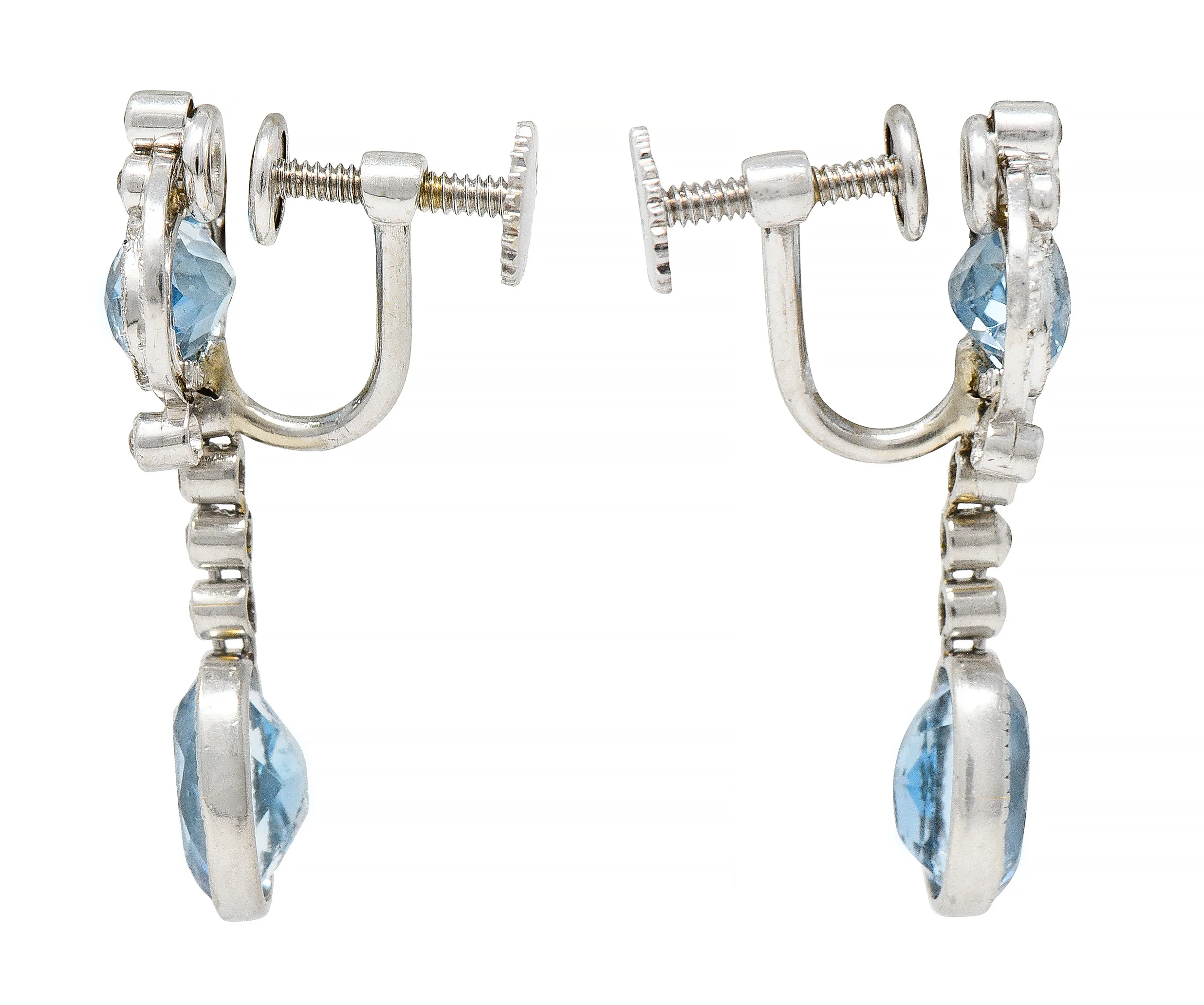 Tiffany & Co. Art Deco 5.70 CTW Aquamarine Diamond Platinum Screwback Earrings - Image 2
