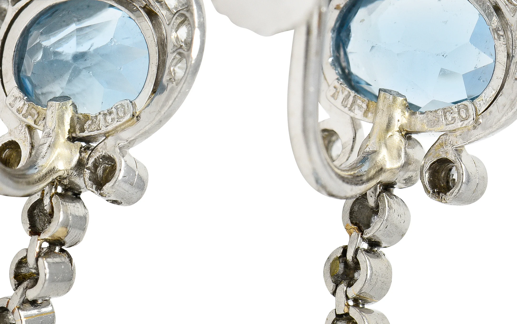 Tiffany & Co. Art Deco 5.70 CTW Aquamarine Diamond Platinum Screwback Earrings - Image 5