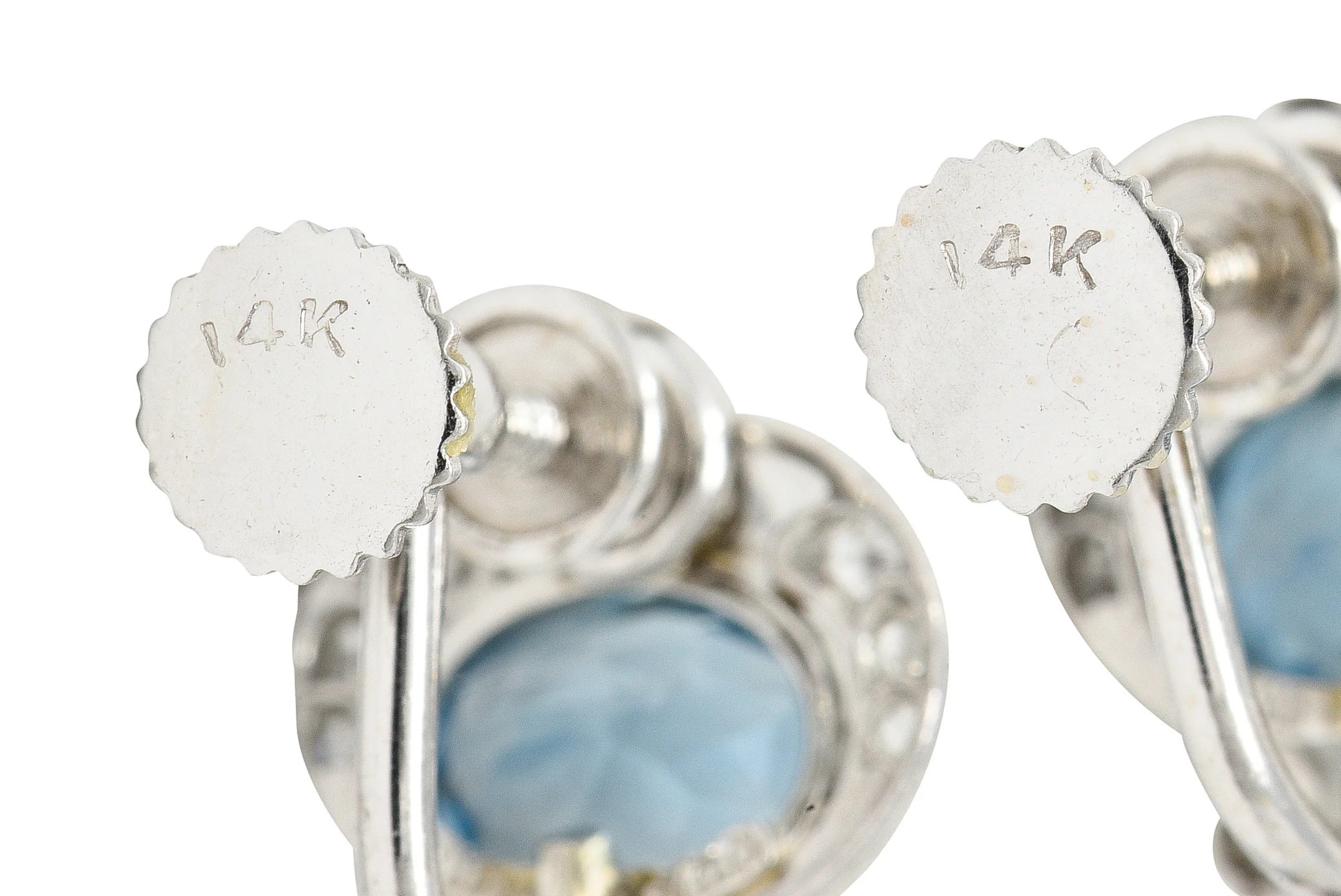 Tiffany & Co. Art Deco 5.70 CTW Aquamarine Diamond Platinum Screwback Earrings - Image 6