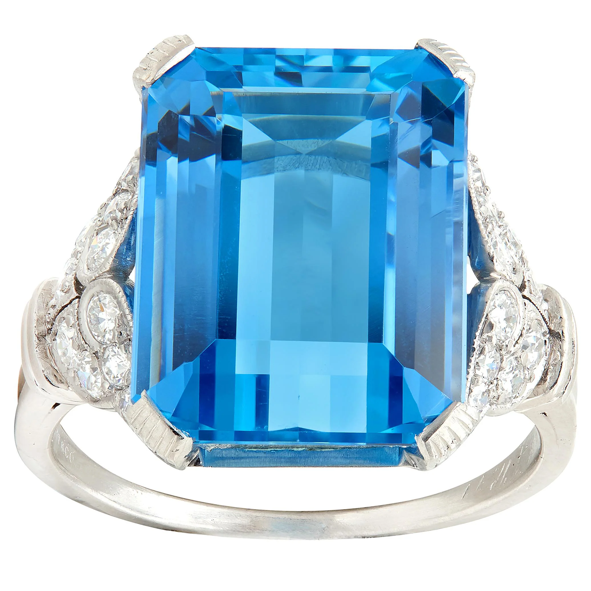 Tiffany & Co. Art Deco 8.74 CTW Aquamarine Diamond Platinum Vintage Scrolling Cocktail Ring