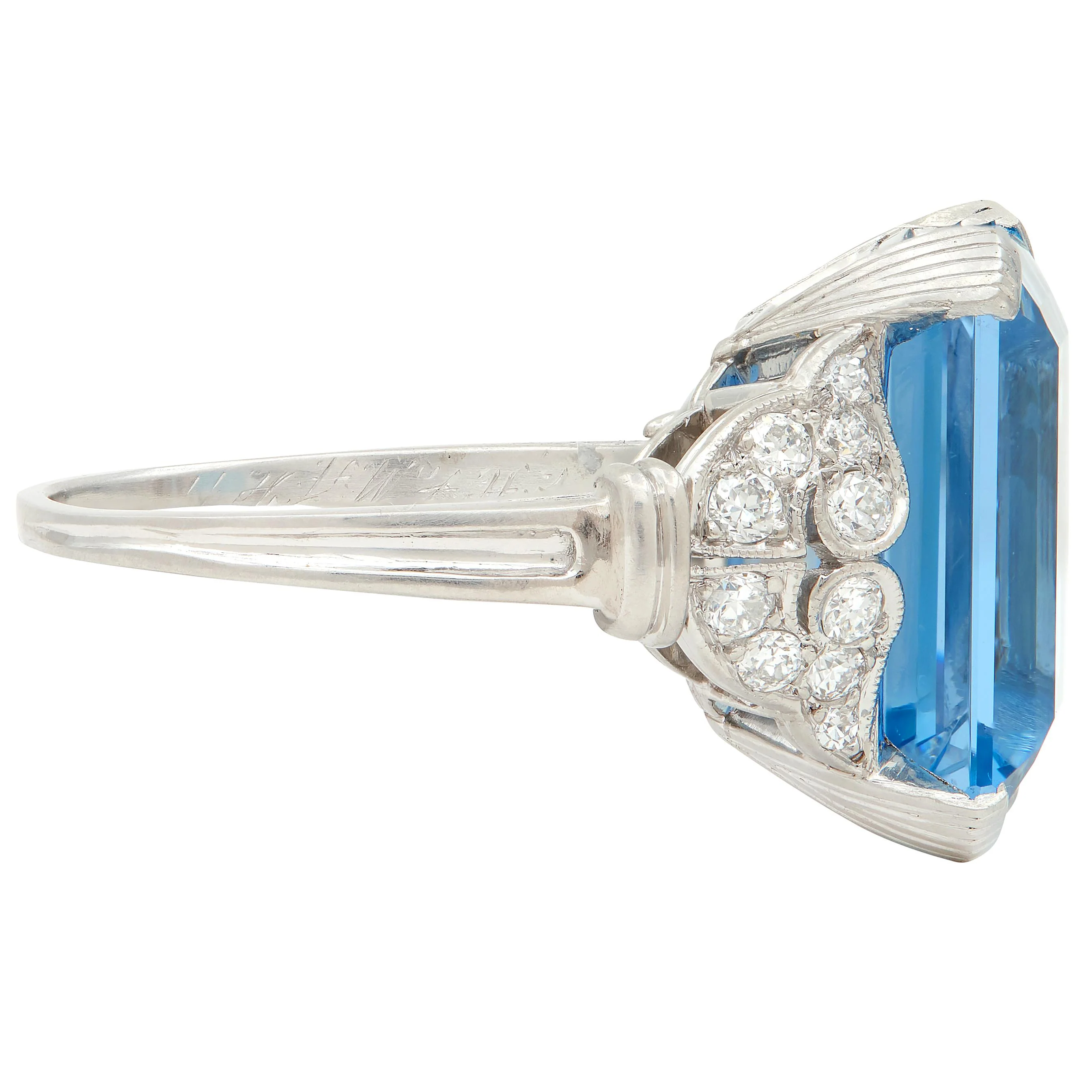 Tiffany & Co. Art Deco 8.74 CTW Aquamarine Diamond Platinum Vintage Scrolling Cocktail Ring - Image 4