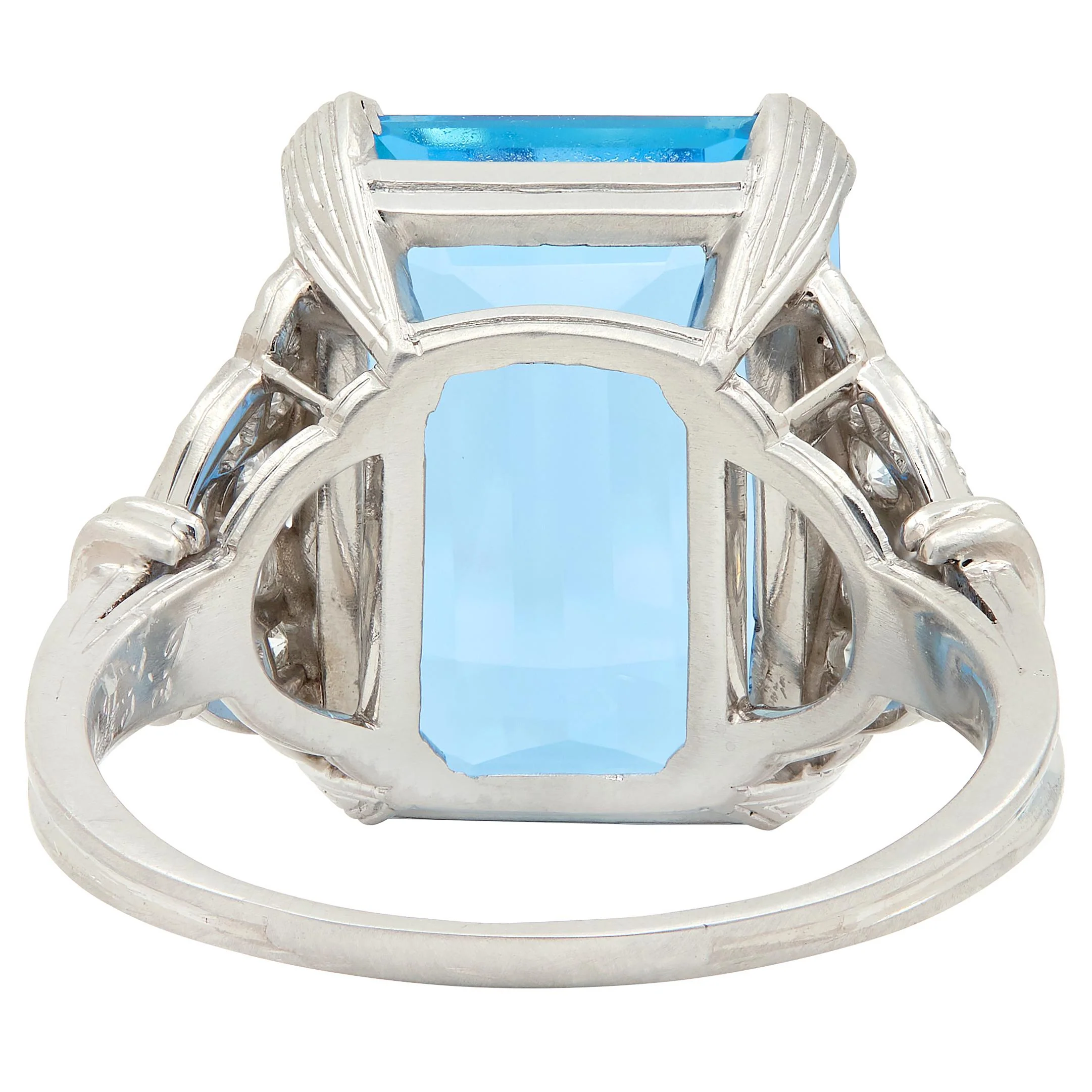 Tiffany & Co. Art Deco 8.74 CTW Aquamarine Diamond Platinum Vintage Scrolling Cocktail Ring - Image 5