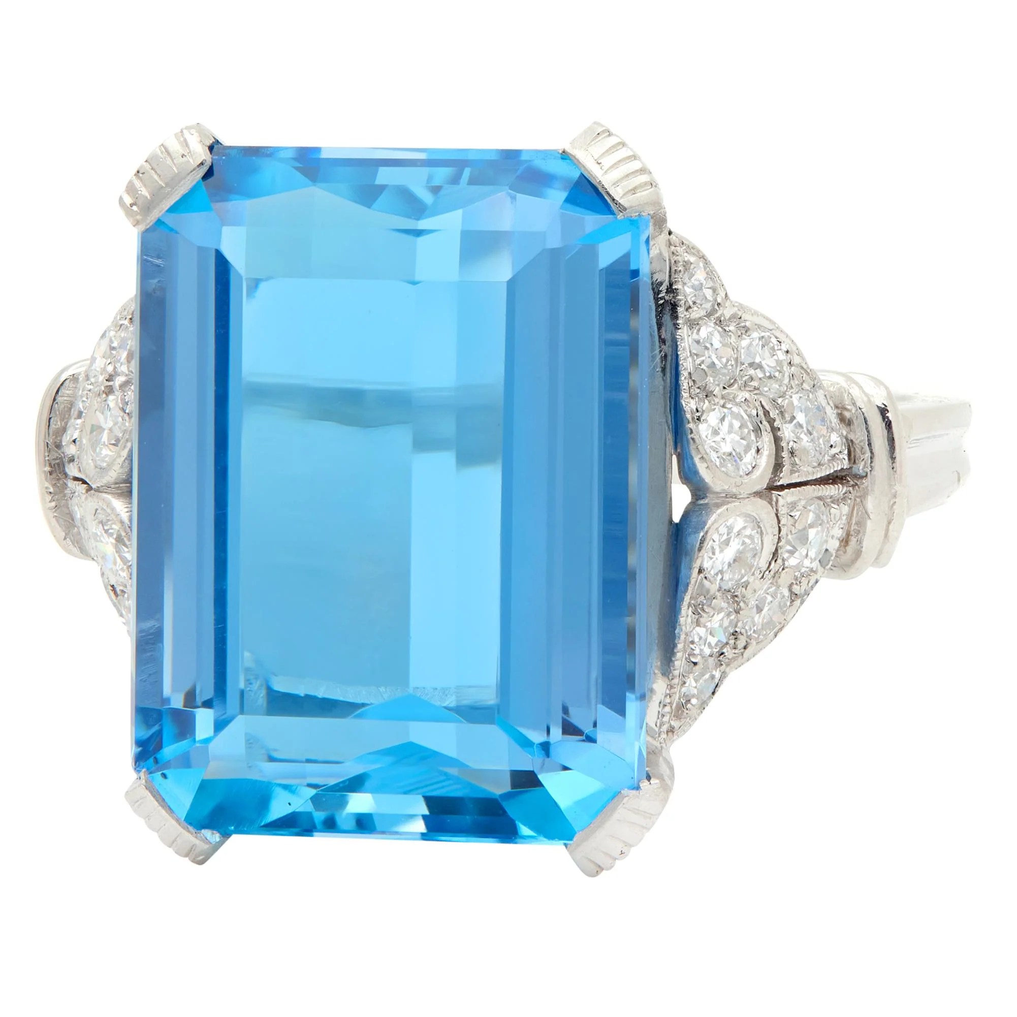 Tiffany & Co. Art Deco 8.74 CTW Aquamarine Diamond Platinum Vintage Scrolling Cocktail Ring - Image 7