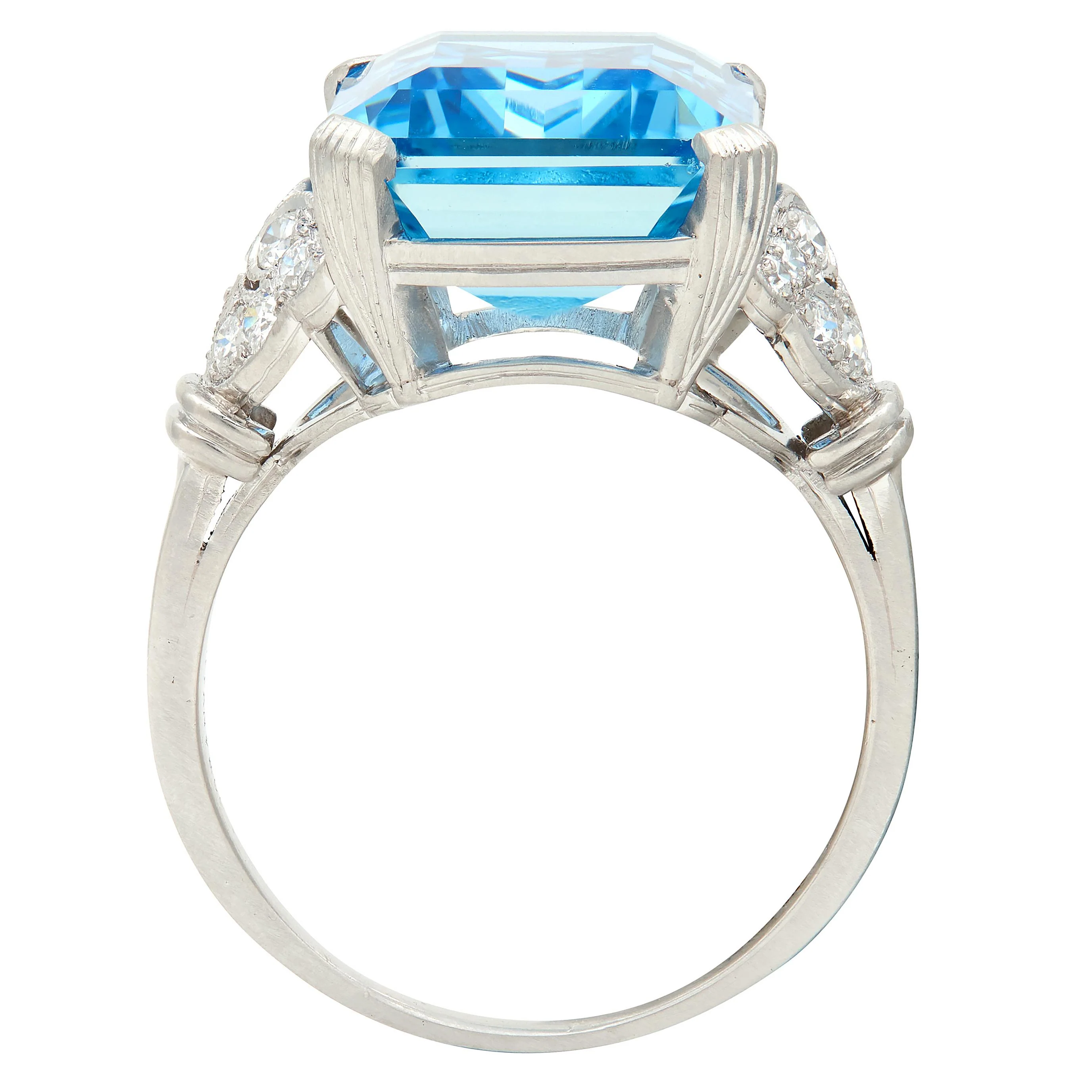 Tiffany & Co. Art Deco 8.74 CTW Aquamarine Diamond Platinum Vintage Scrolling Cocktail Ring - Image 8