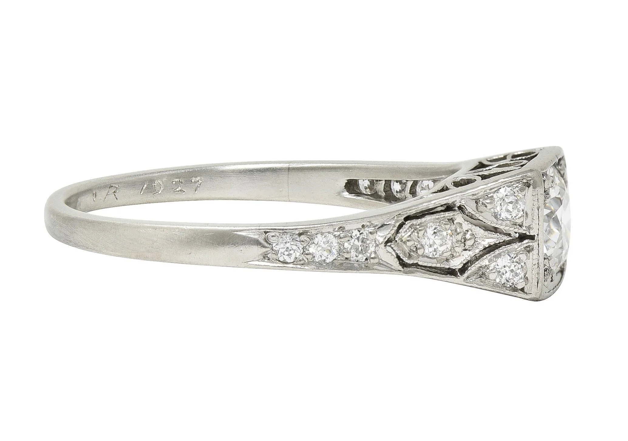 Tiffany & Co. Art Deco Old European Cut Diamond Platinum Scroll Antique Engagement Ring - Image 4