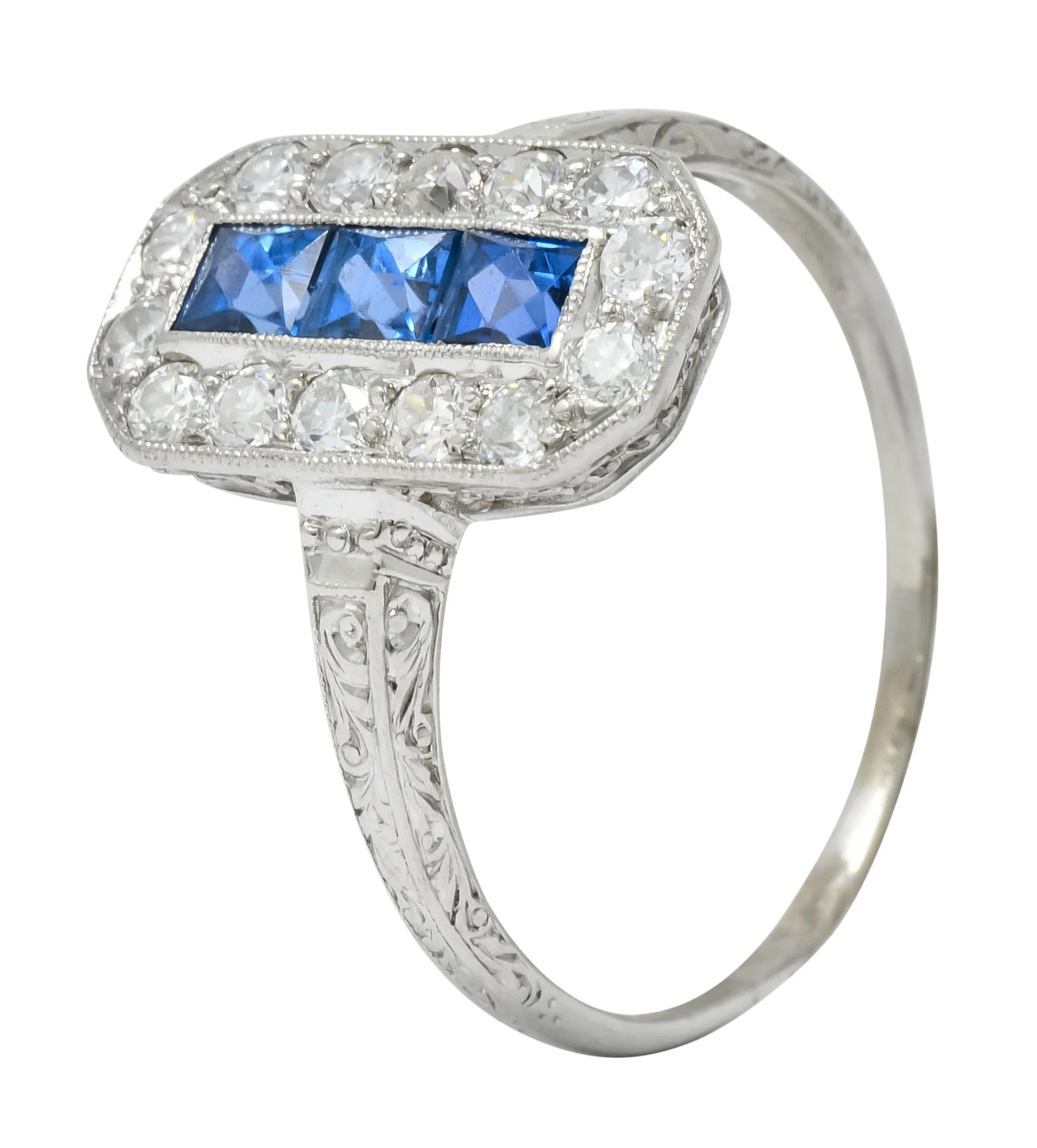 Tiffany & Co. Art Deco Sapphire Diamond 18 Karat White Gold Dinner Ring - Image 10