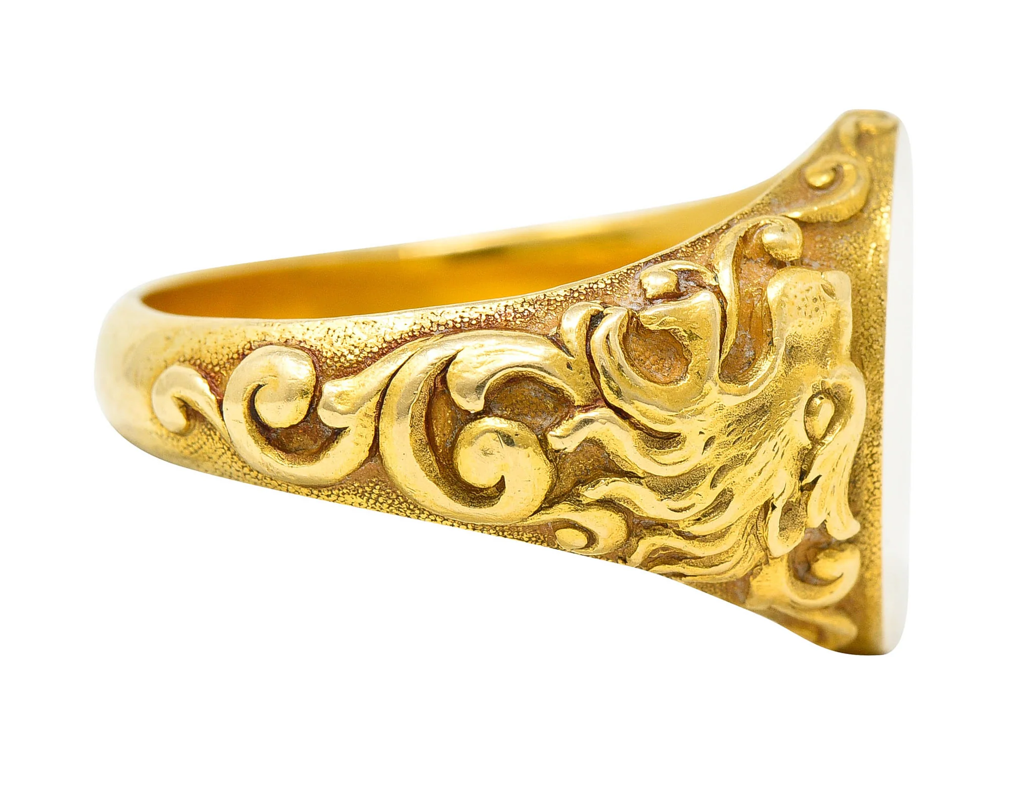 Tiffany & Co. Art Nouveau 18 Karat Gold Unisex Lion Signet Ring - Image 4