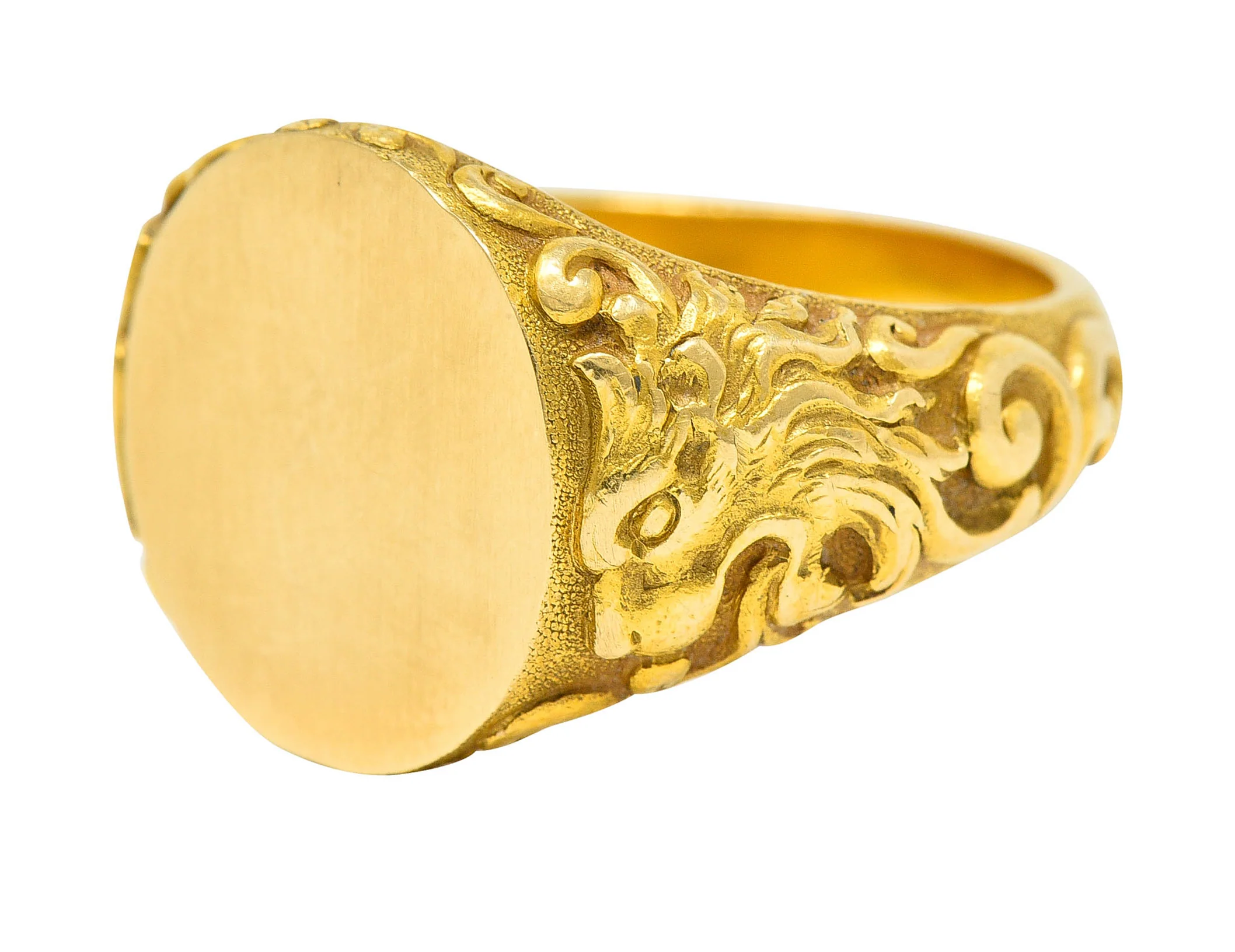 Tiffany & Co. Art Nouveau 18 Karat Gold Unisex Lion Signet Ring - Image 7