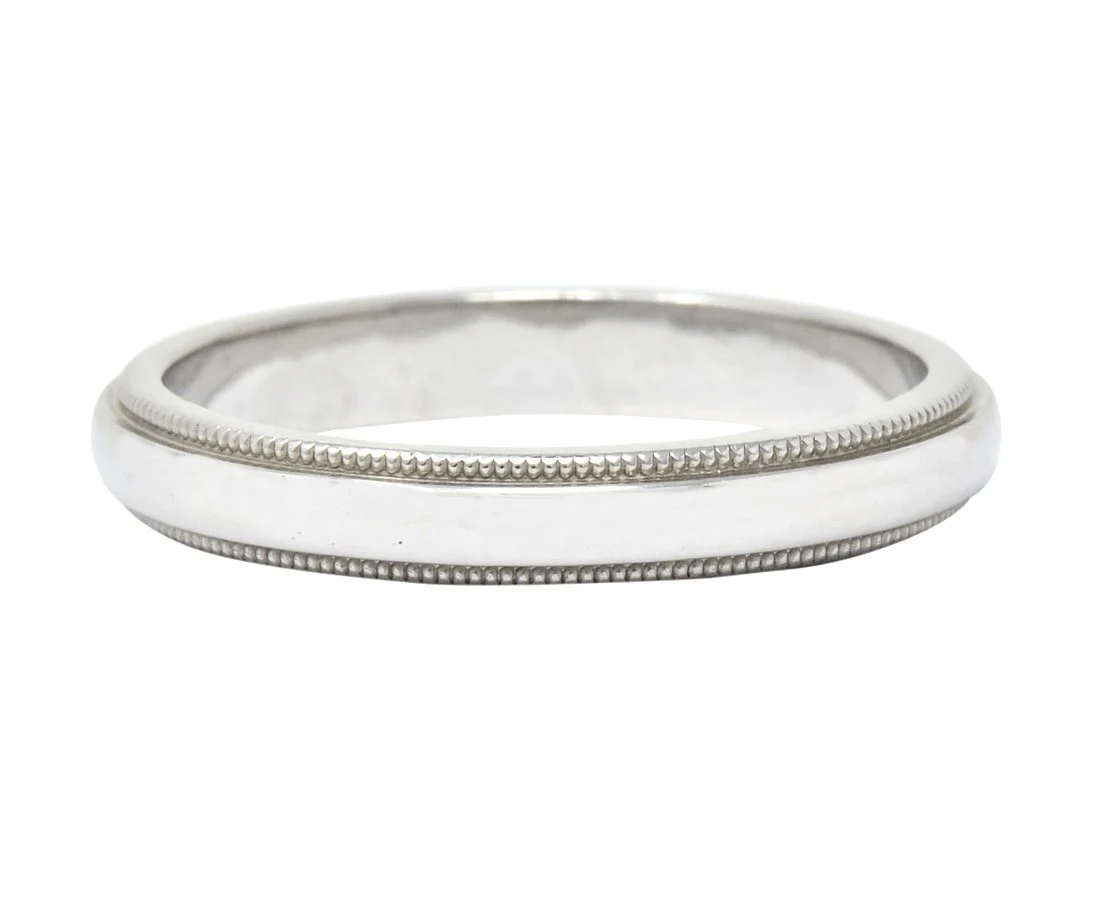 Tiffany & Co. Classic Platinum Millegrain Wedding Band Stacking Ring - Image 2
