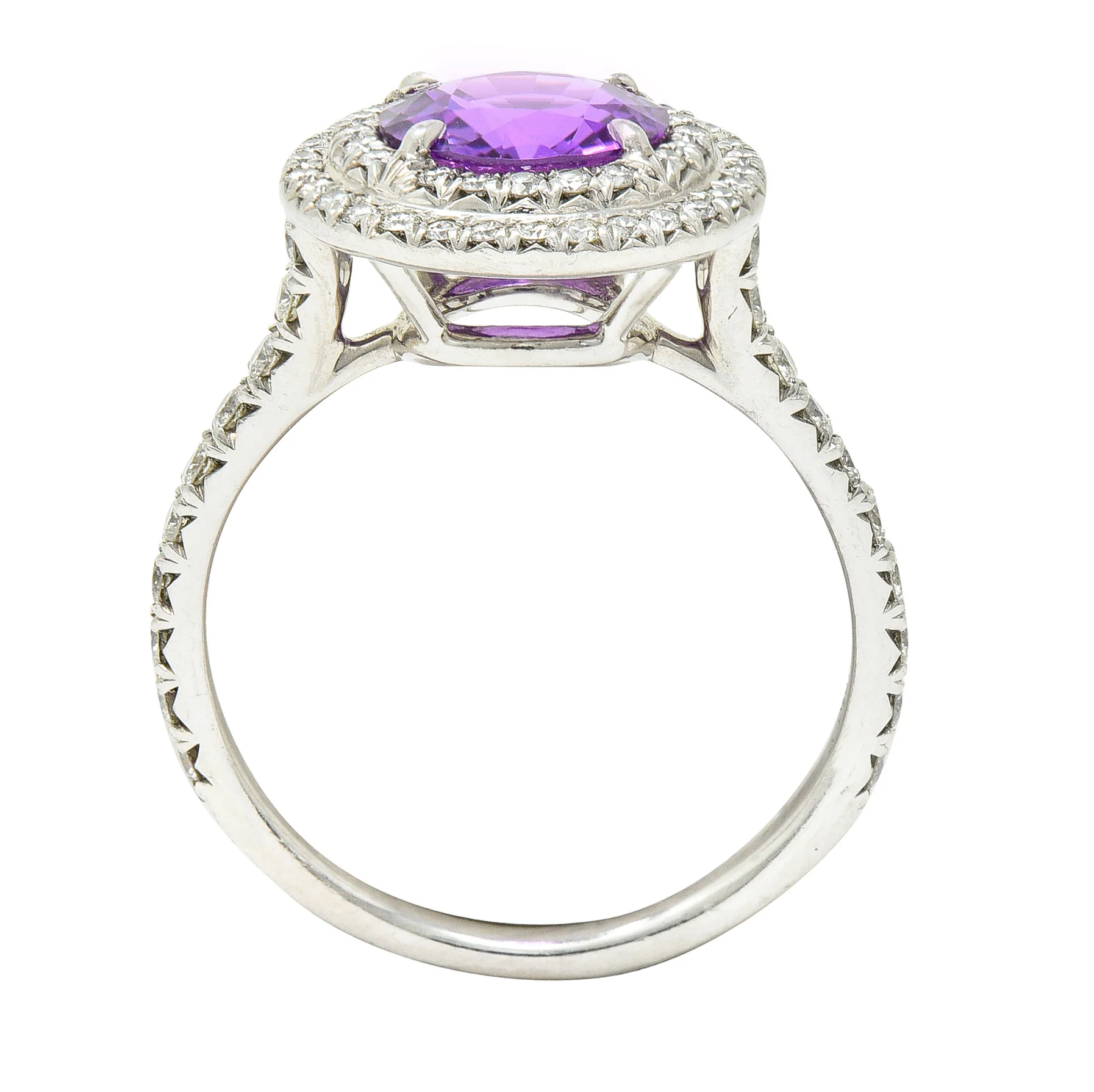 Tiffany & Co. Contemporary 2.52 CTW Pink Sapphire Diamond Platinum Soleste Double Halo Gemstone Ring - Image 10