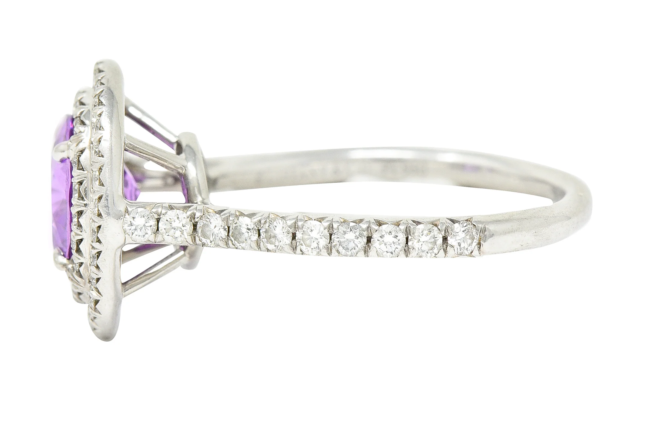 Tiffany & Co. Contemporary 2.52 CTW Pink Sapphire Diamond Platinum Soleste Double Halo Gemstone Ring - Image 6