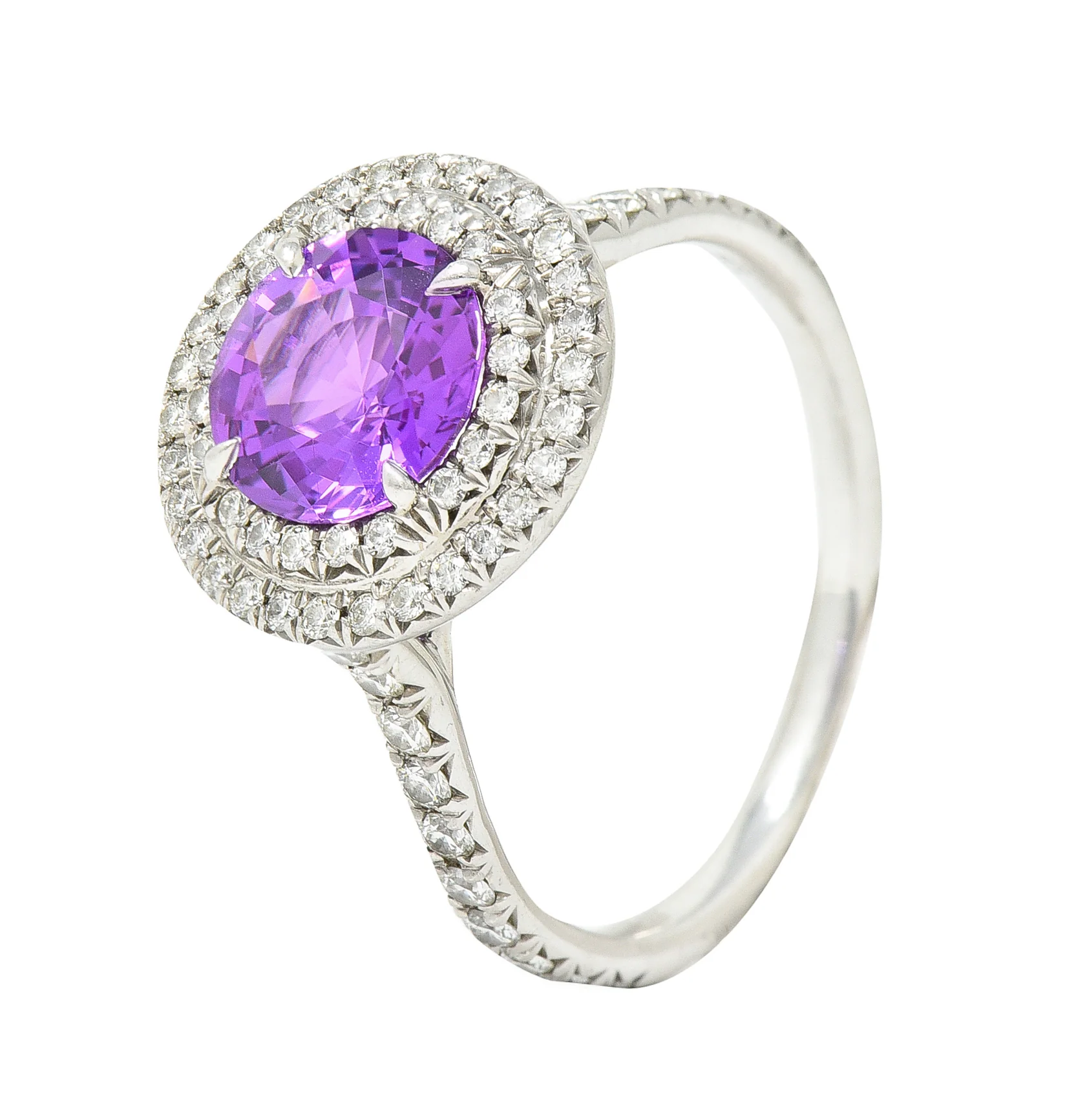 Tiffany & Co. Contemporary 2.52 CTW Pink Sapphire Diamond Platinum Soleste Double Halo Gemstone Ring - Image 8
