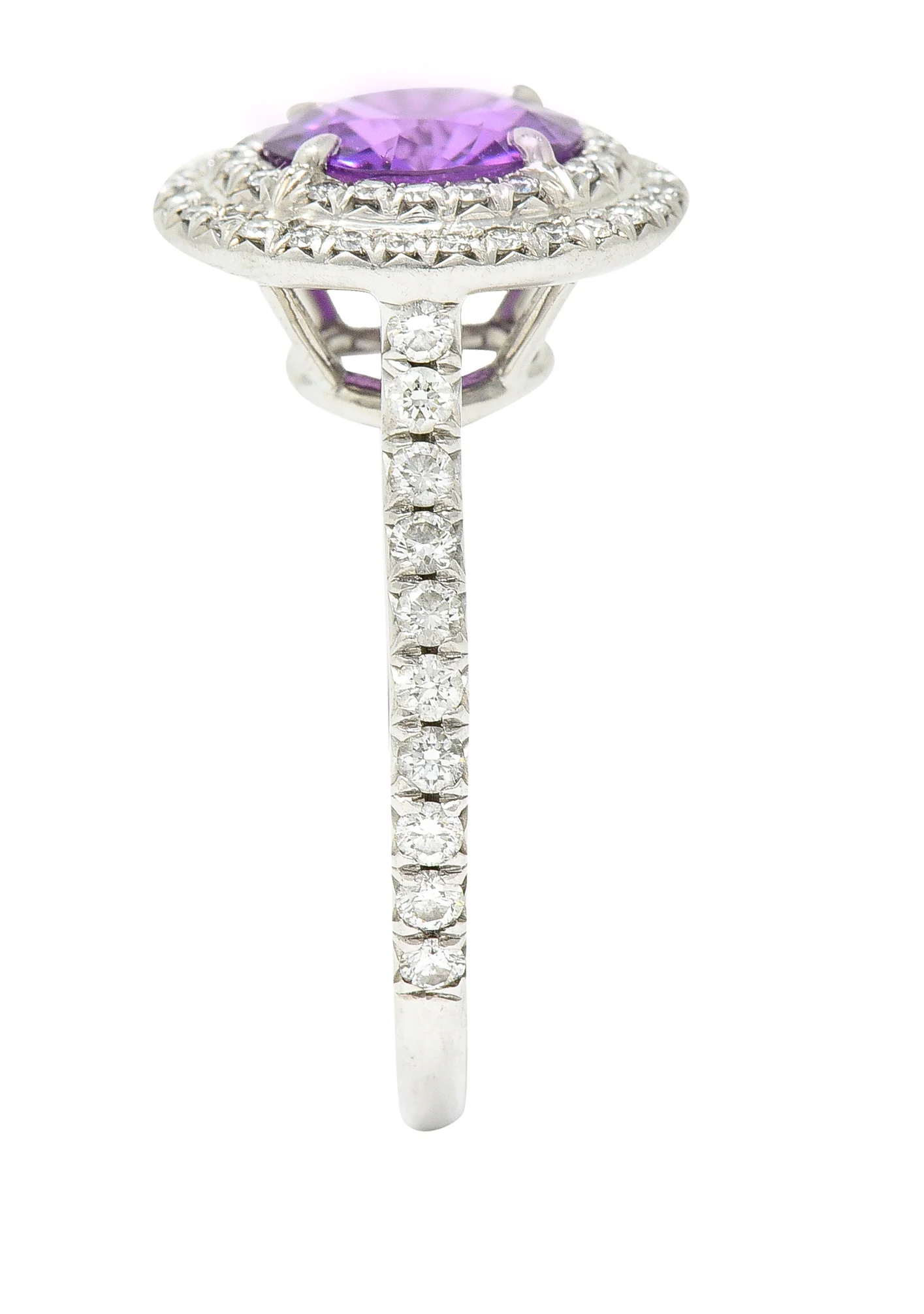 Tiffany & Co. Contemporary 2.52 CTW Pink Sapphire Diamond Platinum Soleste Double Halo Gemstone Ring - Image 9