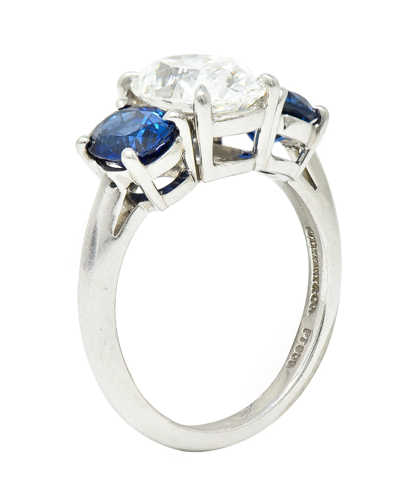 Tiffany & Co. Contemporary 4.26 CTW Oval Cut Diamond Sapphire Platinum Three Stone Engagement Ring - Image 11