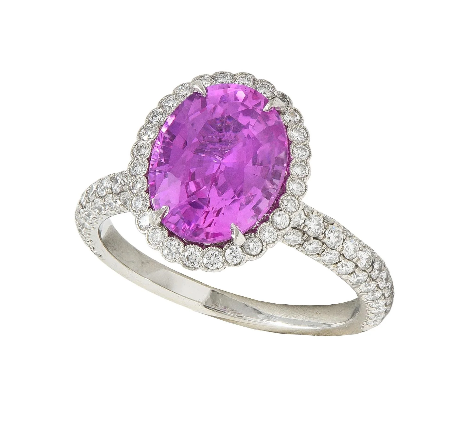 Tiffany & Co. Contemporary 4.91 CTW Ceylon Pink Sapphire Diamond Platinum Halo Ring GIA - Image 10